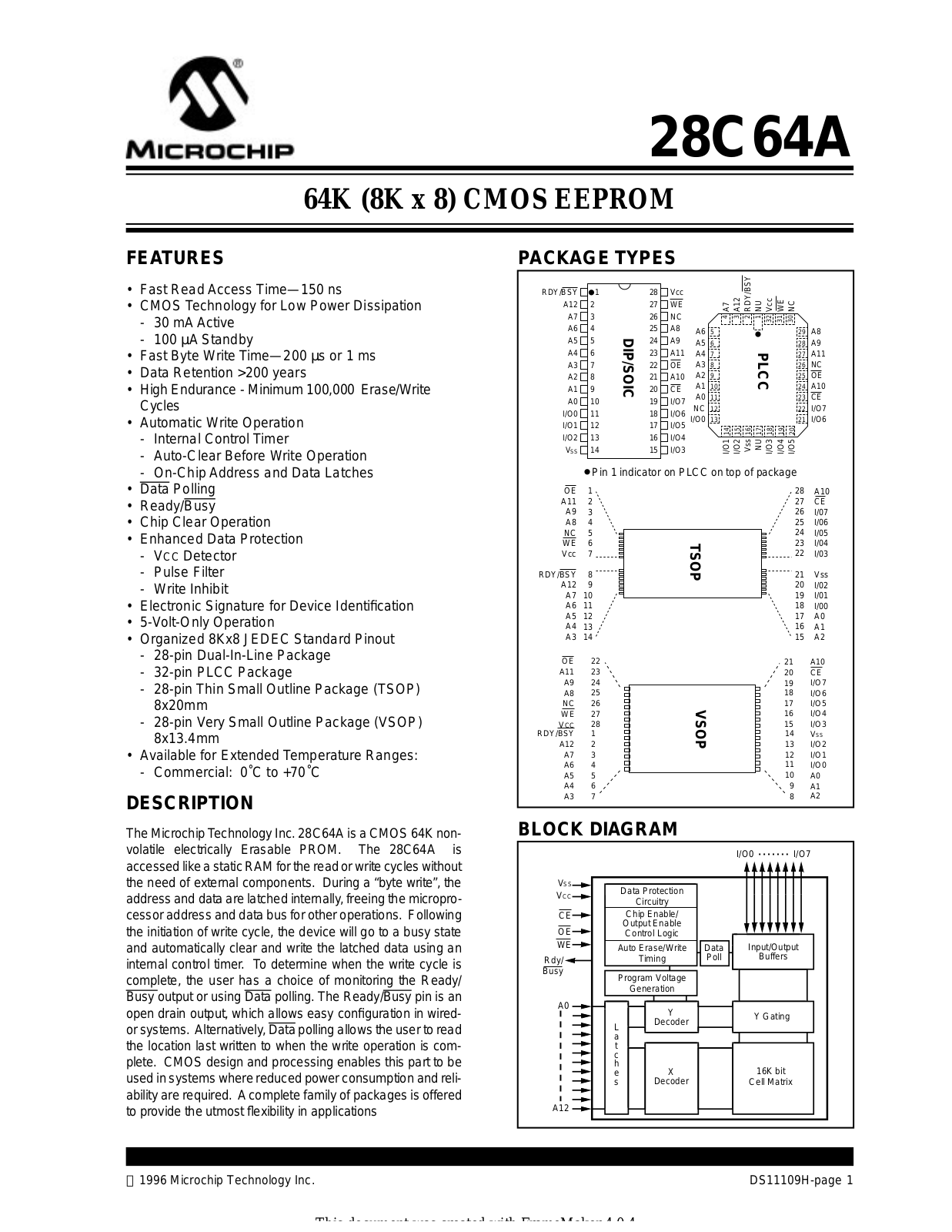 MICROCHIP 28C64A Technical data