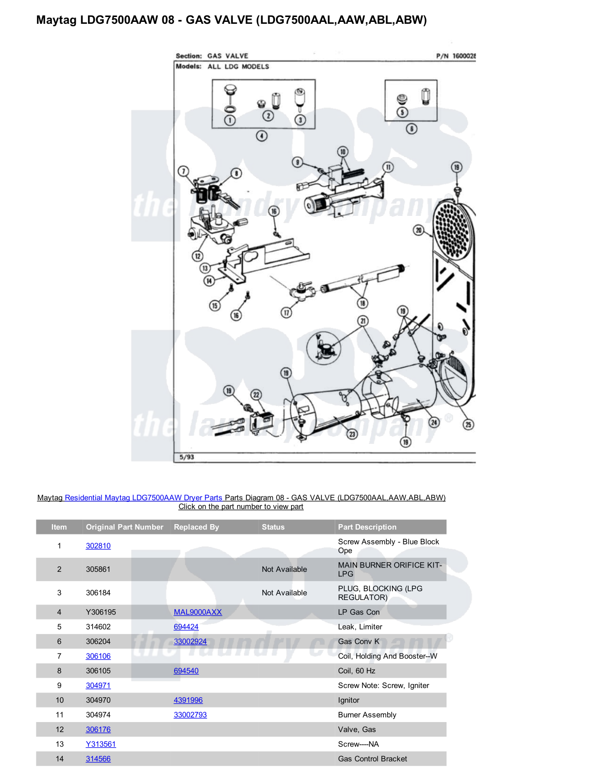 Maytag LDG7500AAW Parts Diagram