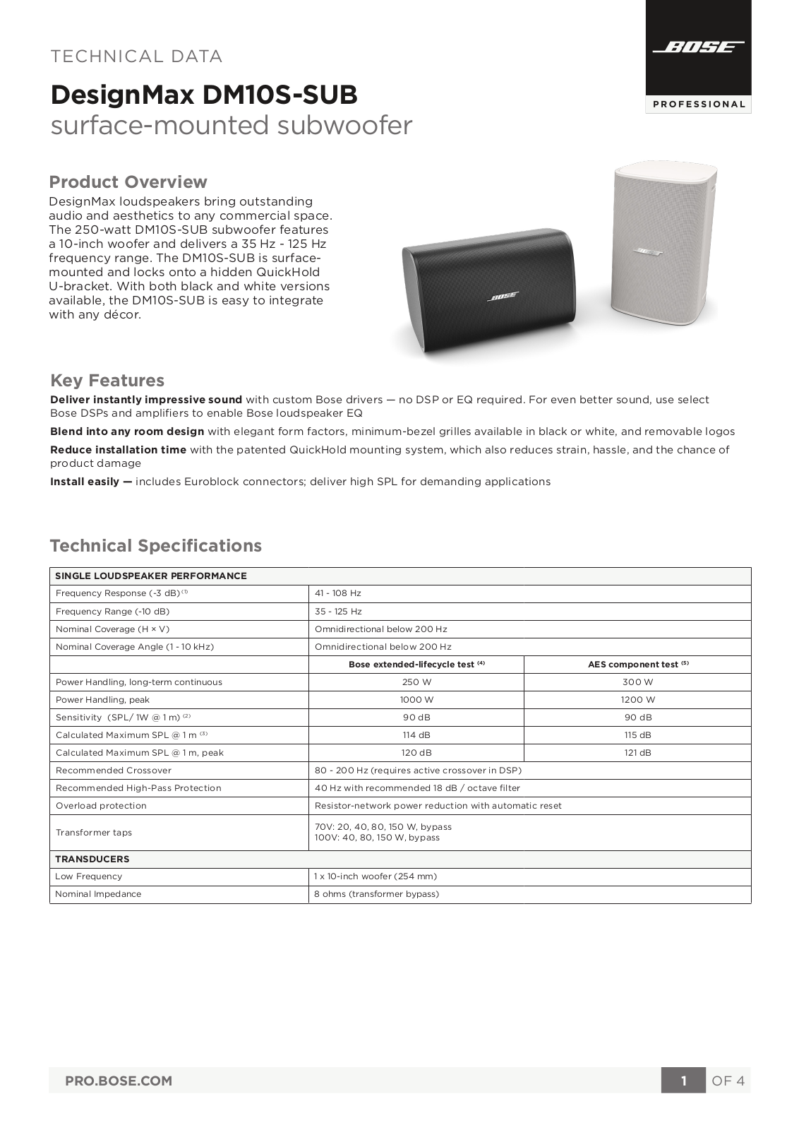 Bose DM10S-Sub TECHNICAL DATA