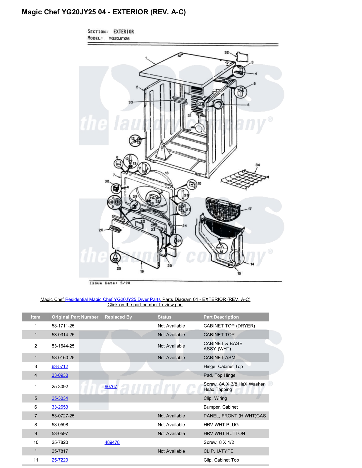 Magic Chef YG20JY25 Parts Diagram