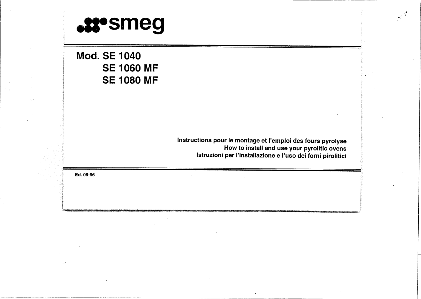 Smeg SE1040, SE1060MF, SE1080MF User Manual