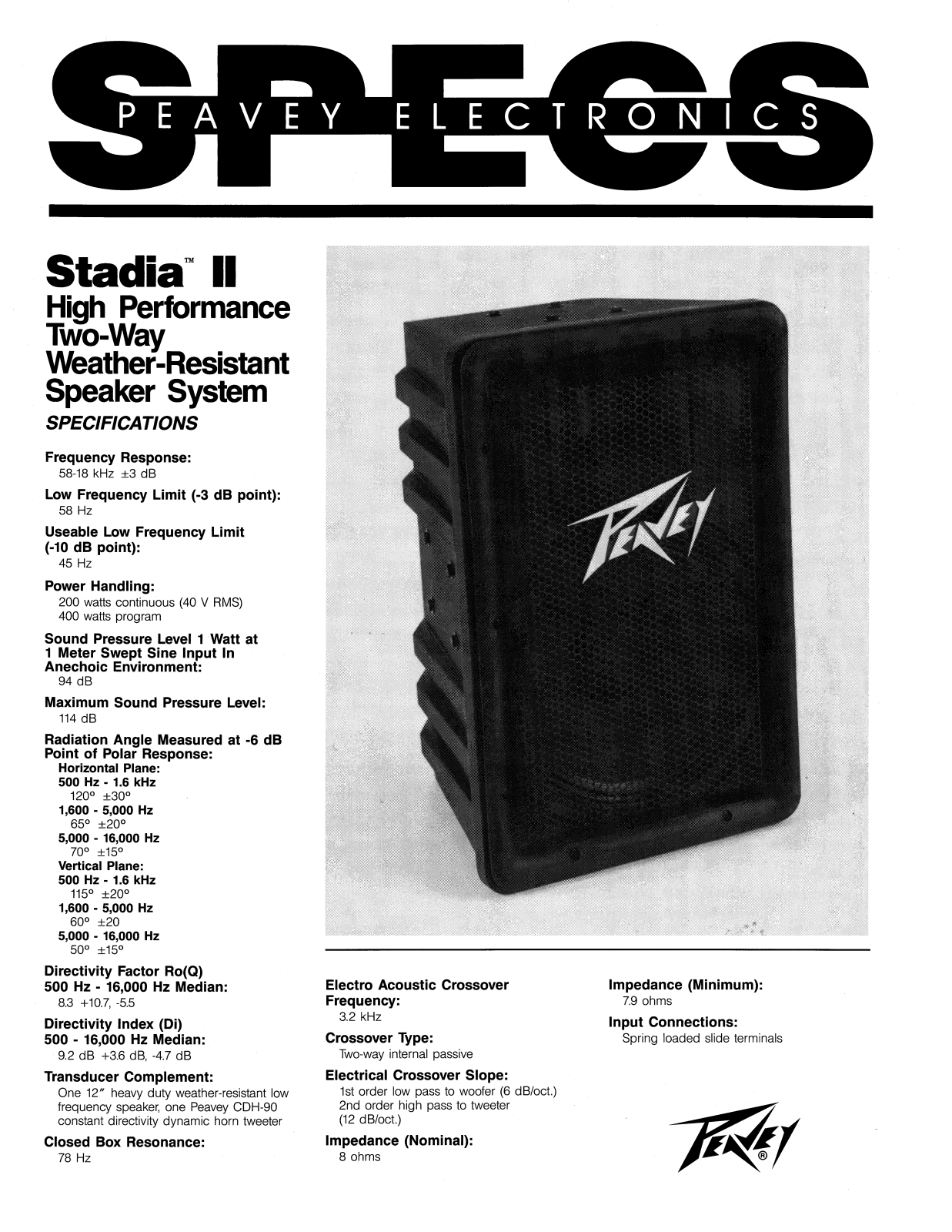 Peavey STADIA II DATASHEET