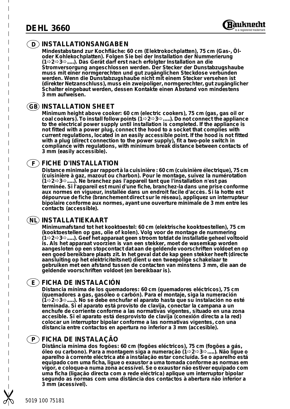 Whirlpool DEHL 3660 INSTALLATION DATA SHEET