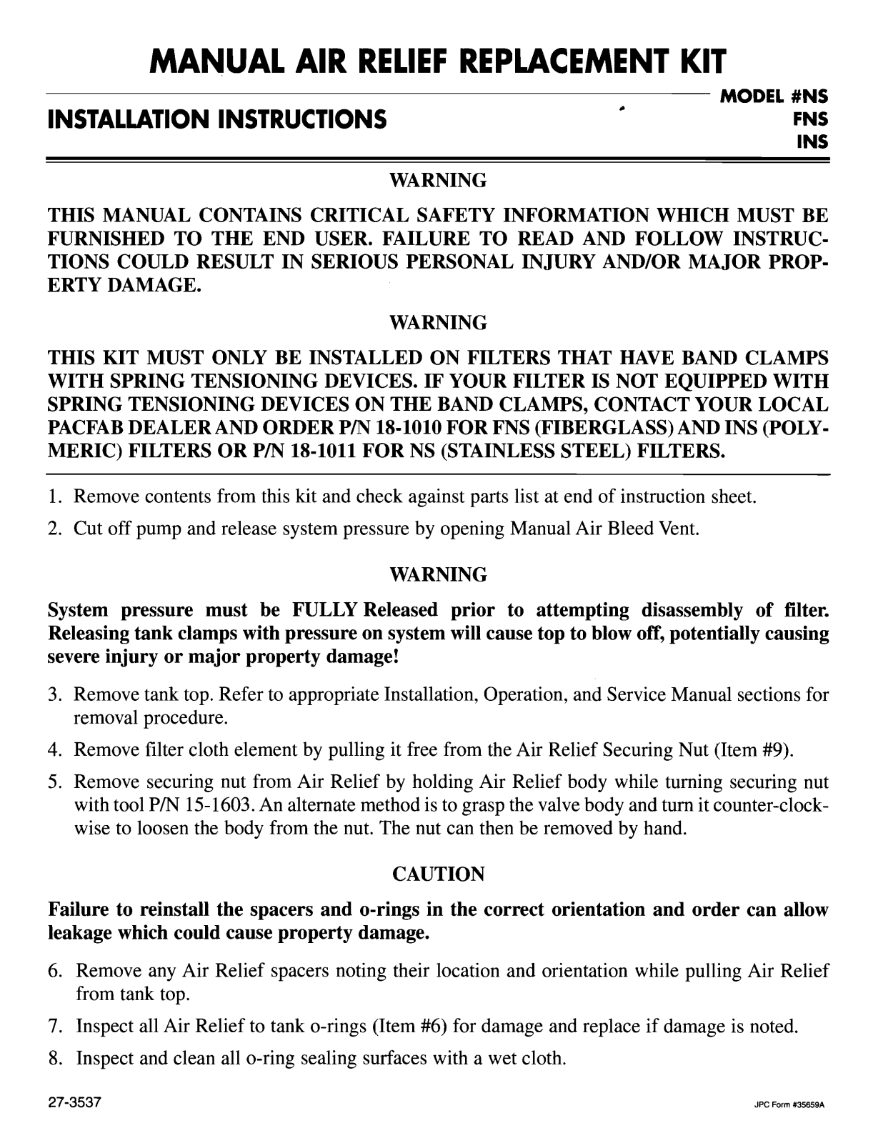 Sta-Rite FNS Installation  Manual