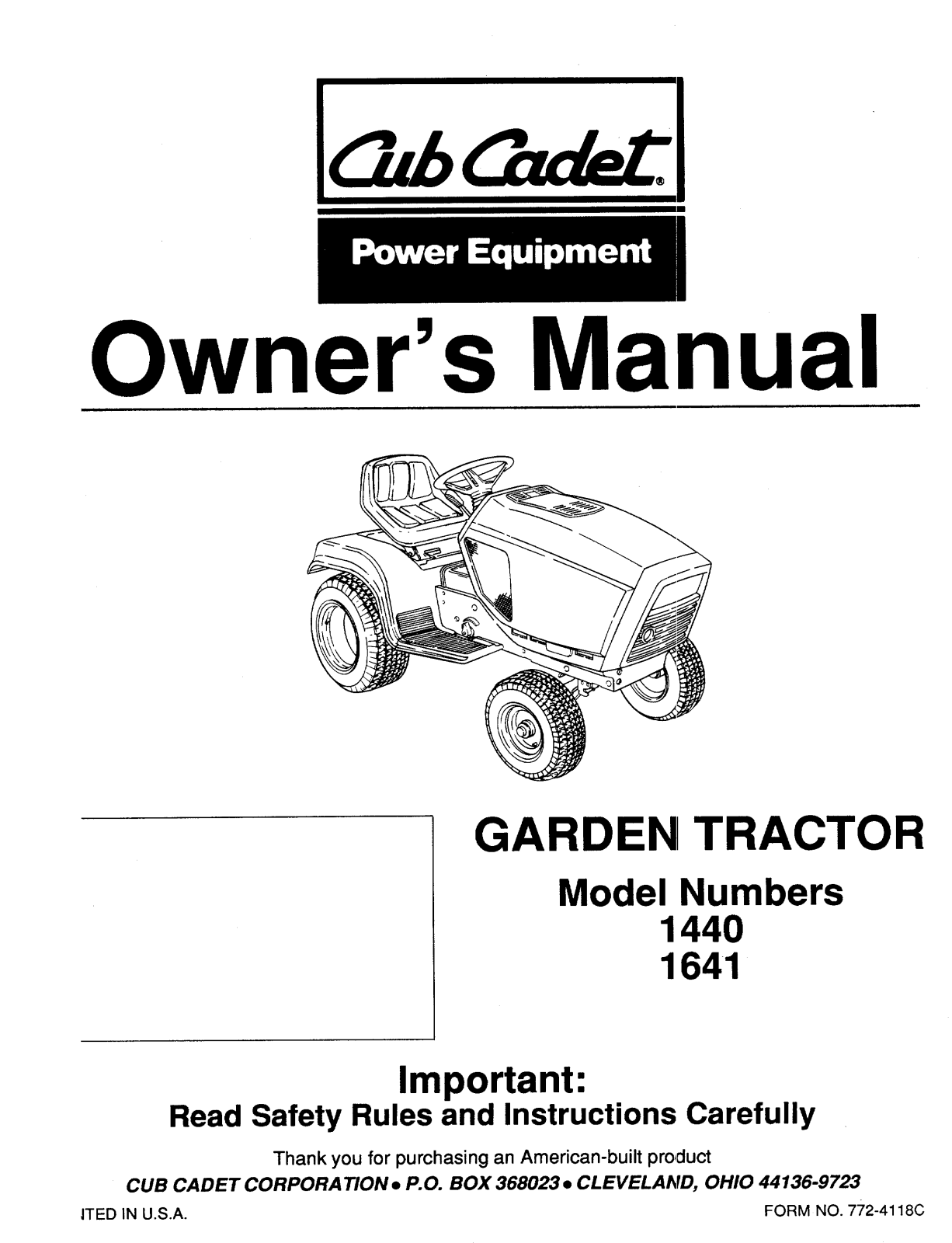 Bolens 1440, 1641 User Manual