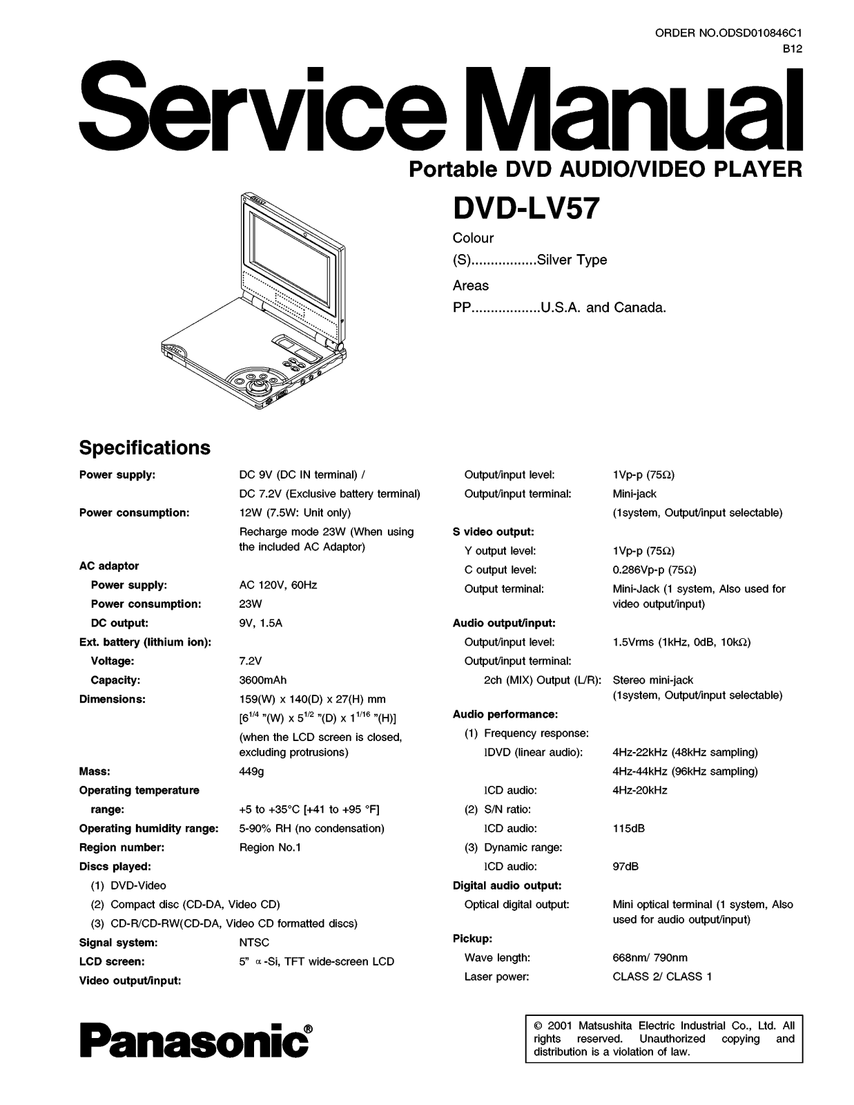 Panasonic DVDLV-57 Service manual