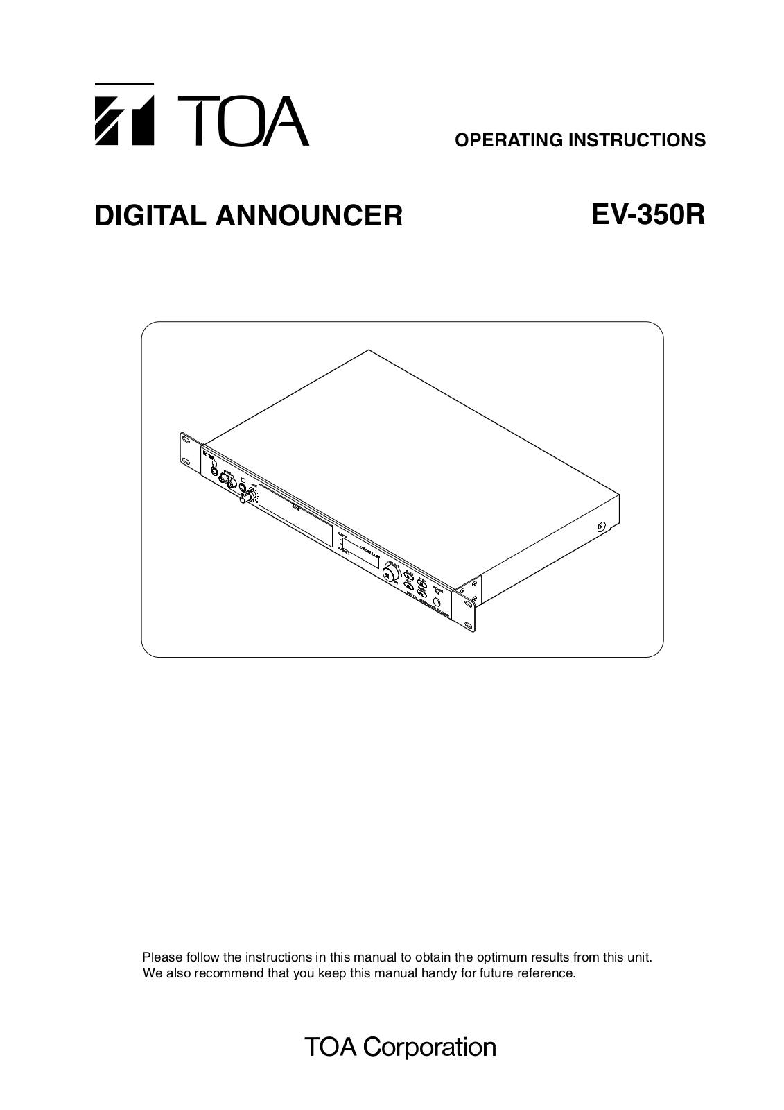 Toa EV-350R Operating Instructions Manual