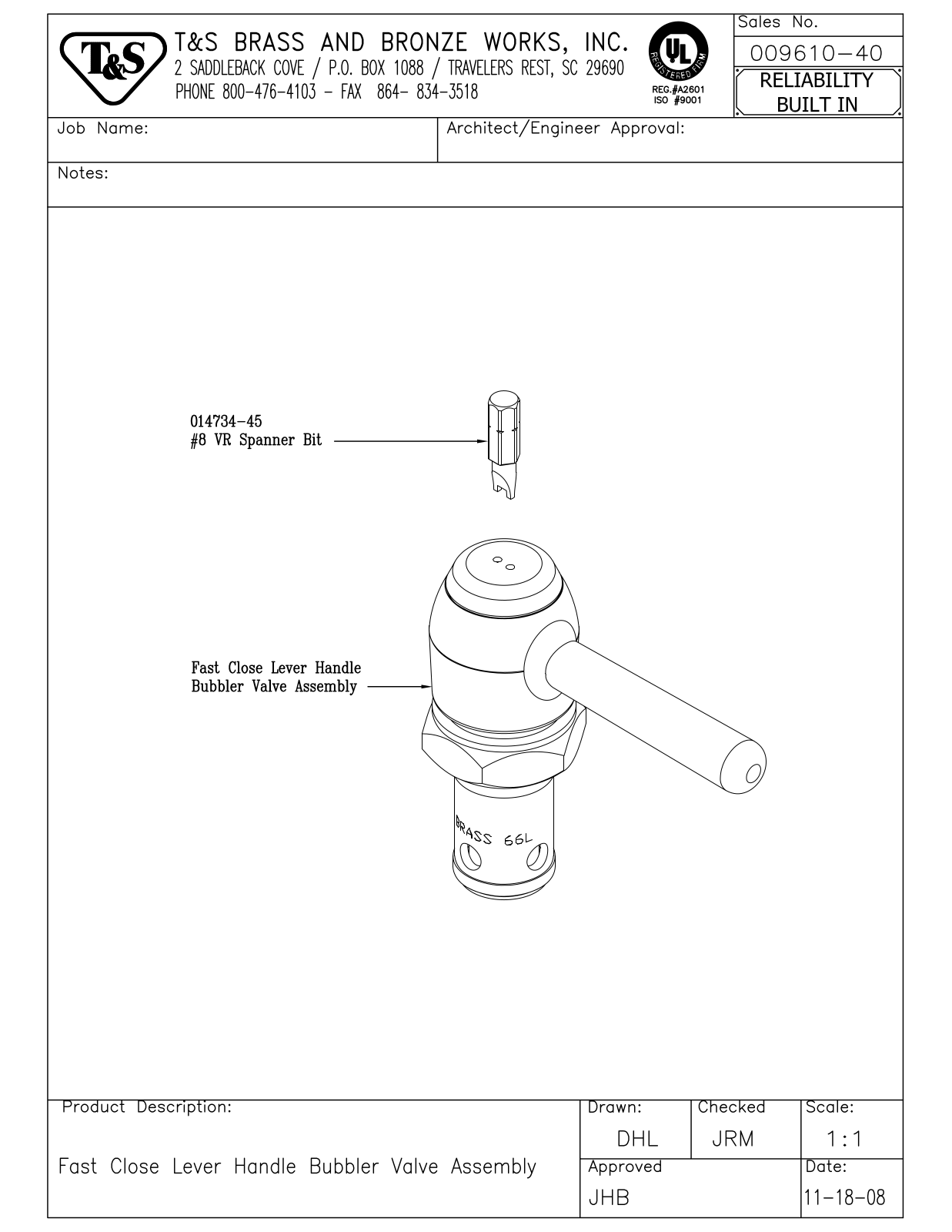 T&S Brass 009610-40 User Manual