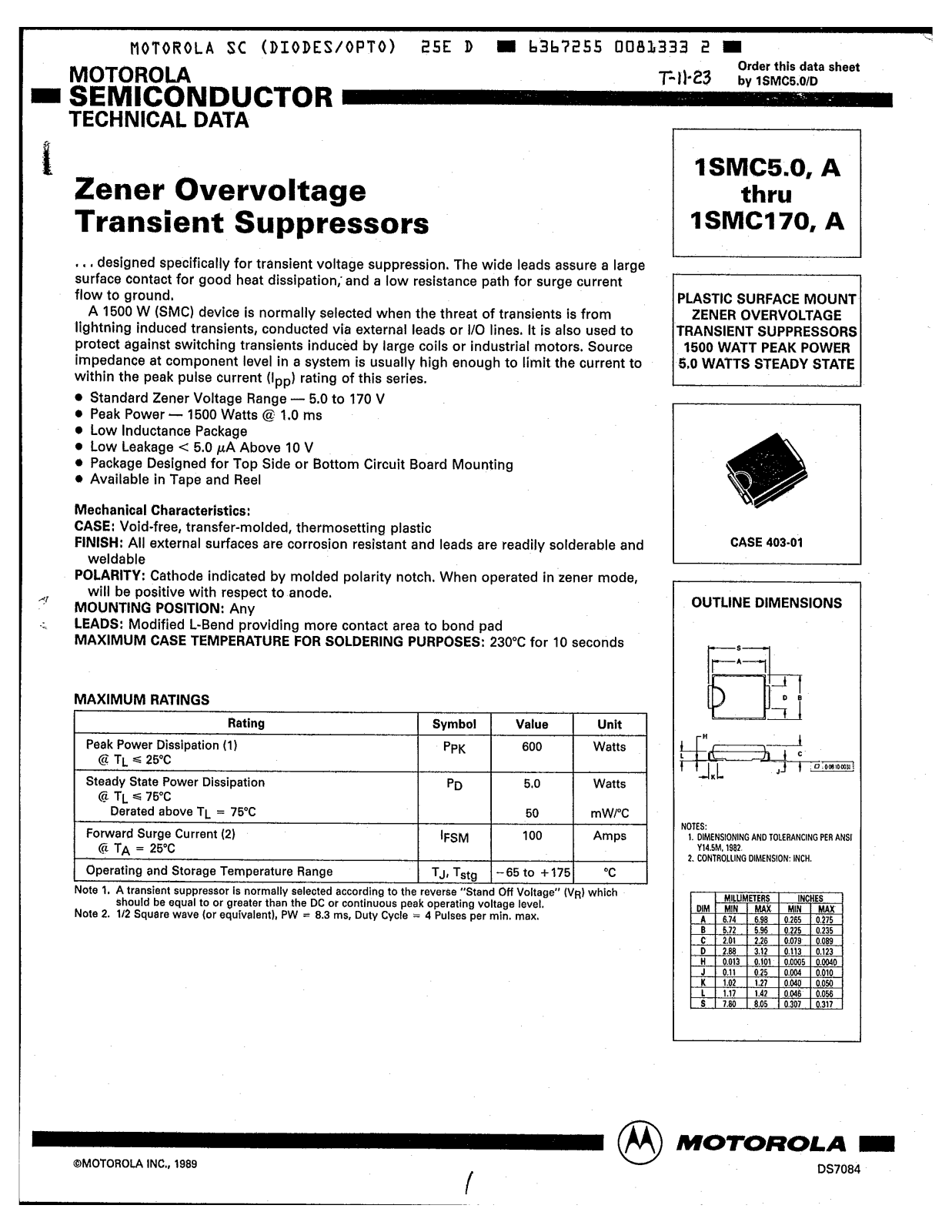 MOTOROLA 1SM5.0 Technical data