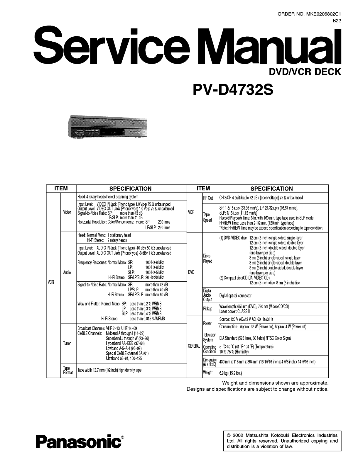 Panasonic PV D4732S Diagram