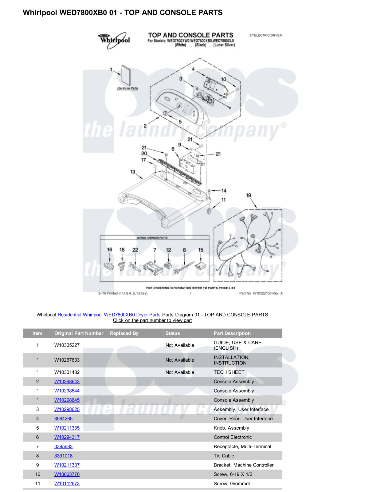 Whirlpool WED7800XB0 Parts Diagram