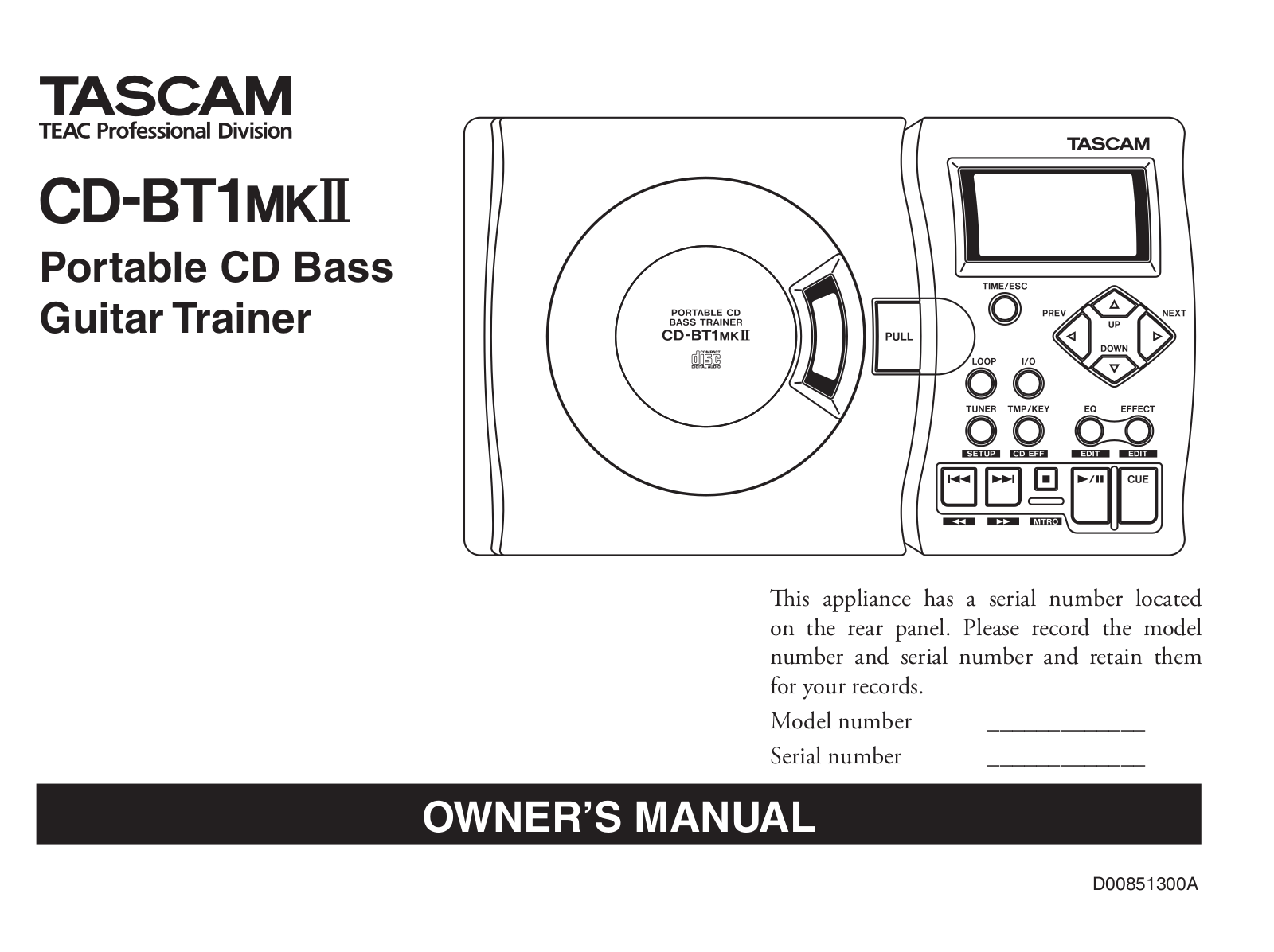 Tascam CD-BT1-Mk2 Owners Manual