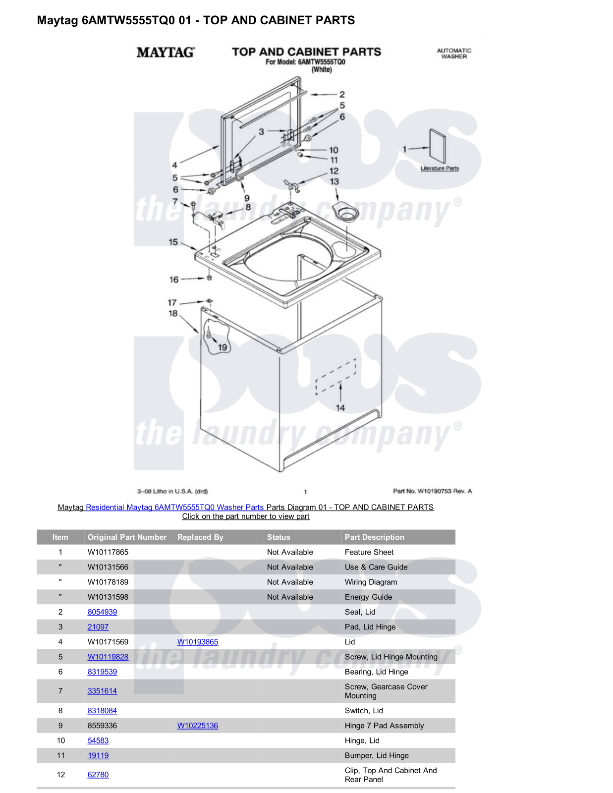 Maytag 6AMTW5555TQ0 Parts Diagram