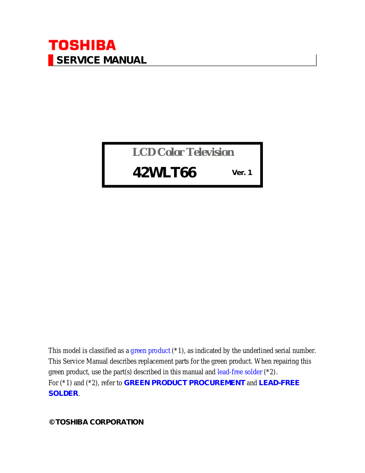 TOSHIBA 42WLT66 Service Manual