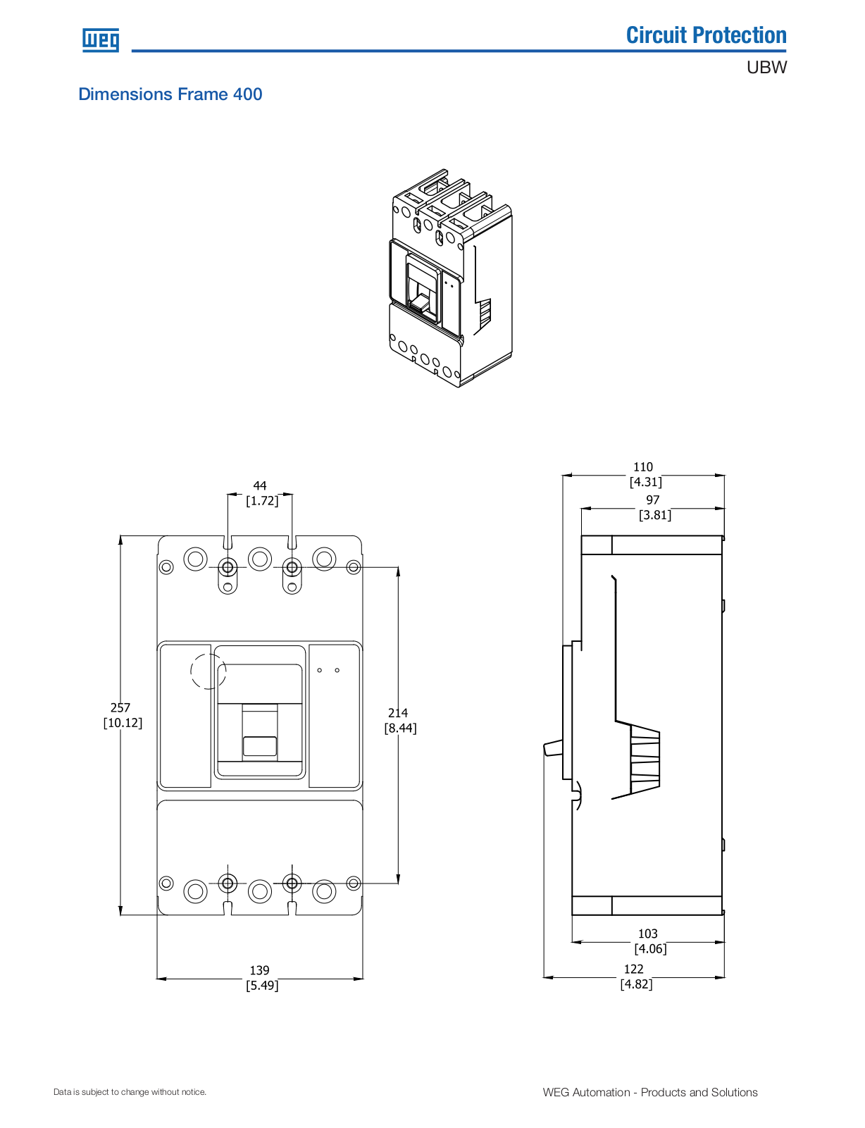WEG Electric UBW400 Dimensional Sheet