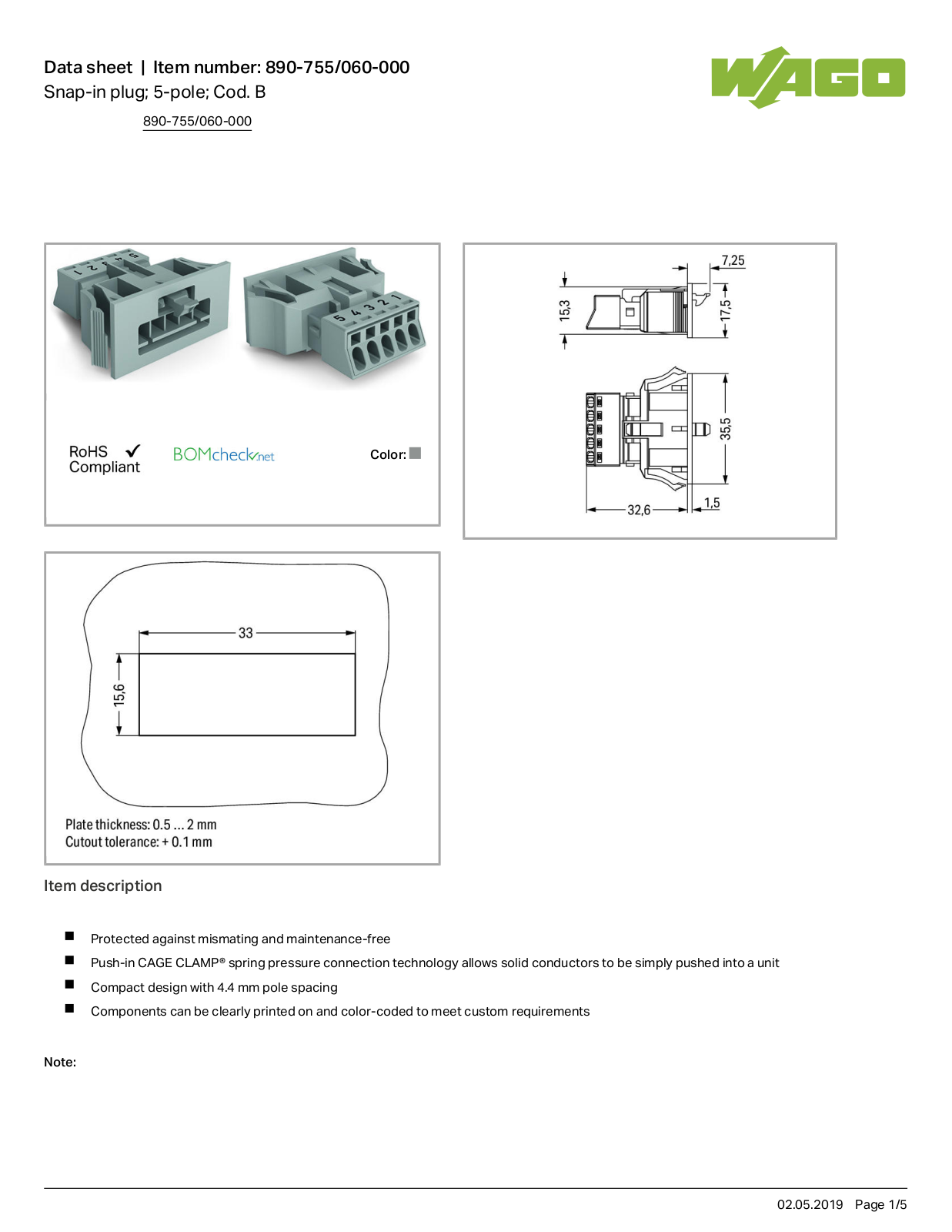 Wago 890-755/060-000 Data Sheet