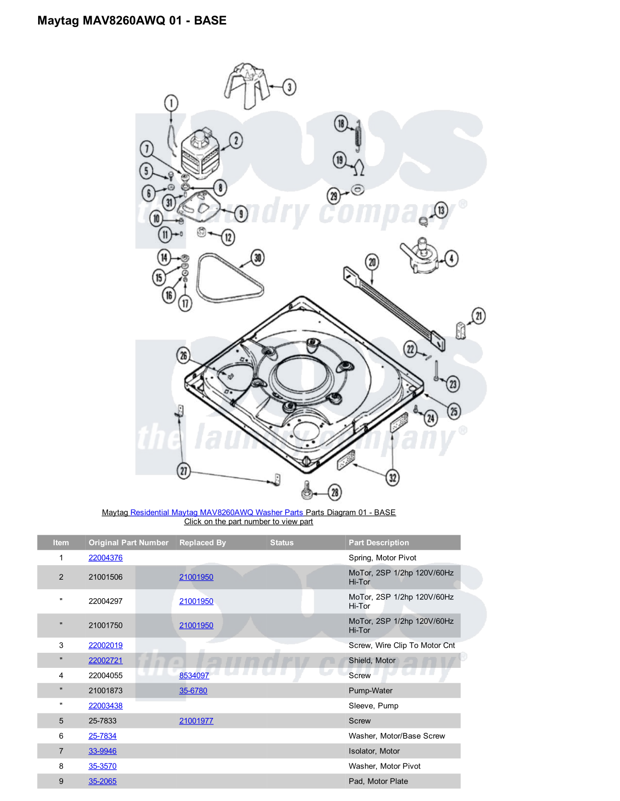 Maytag MAV8260AWQ Parts Diagram