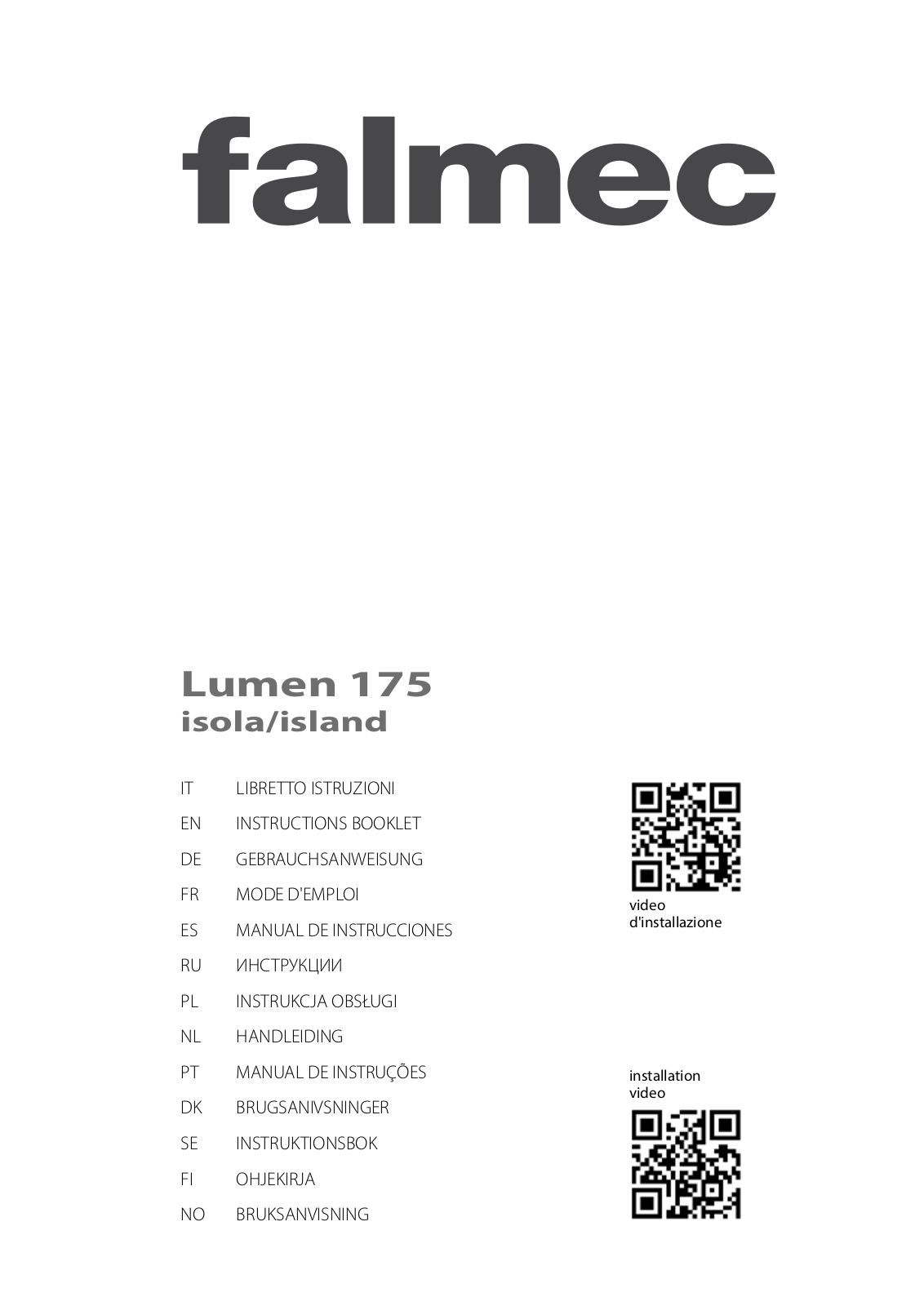 Falmec LUMEN IS STEEL 175 DX, LUMEN IS STEEL 175 SX User Manual