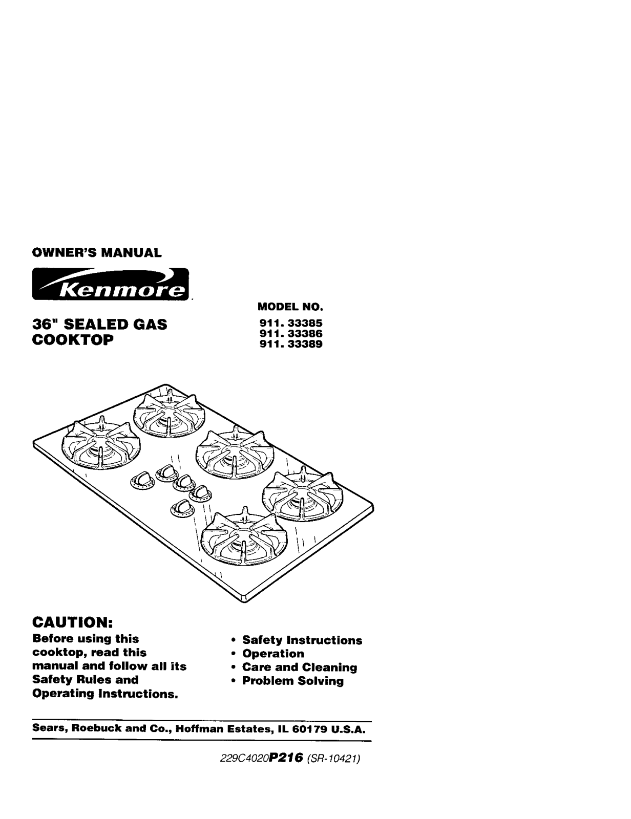 Kenmore 91133384101, 91133385100, 91133389100 Owner’s Manual