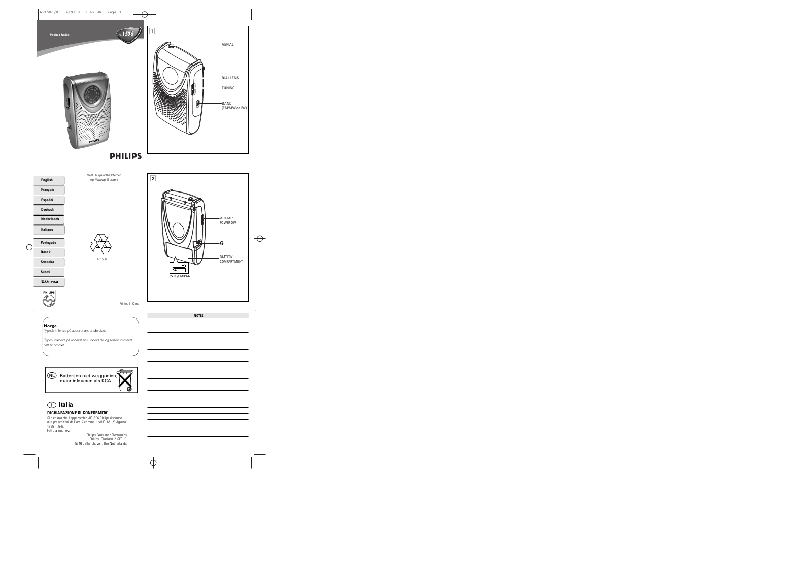 Philips AE1506/14, AE1506/04Z User Manual