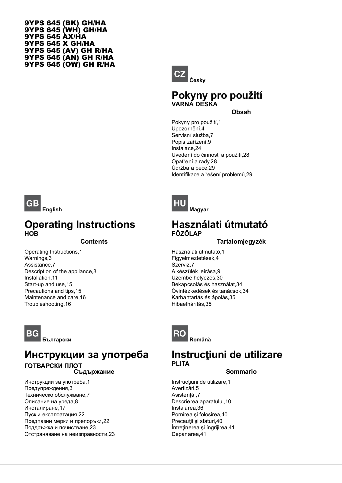 Hotpoint 9YPS 645, 9YPS 645 X GH/HA User Manual