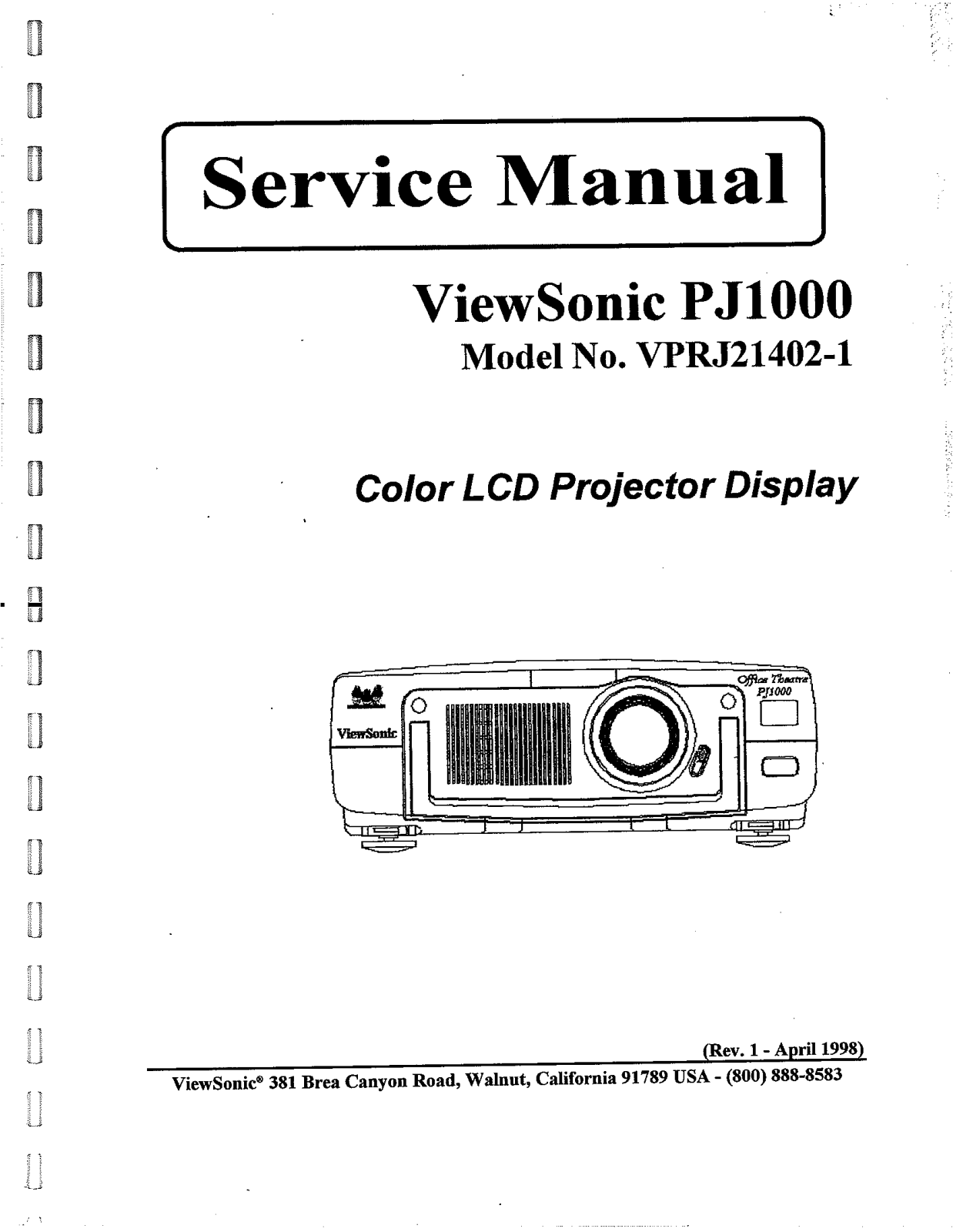 Viewsonic PJ1000-1 Service Manual 1a