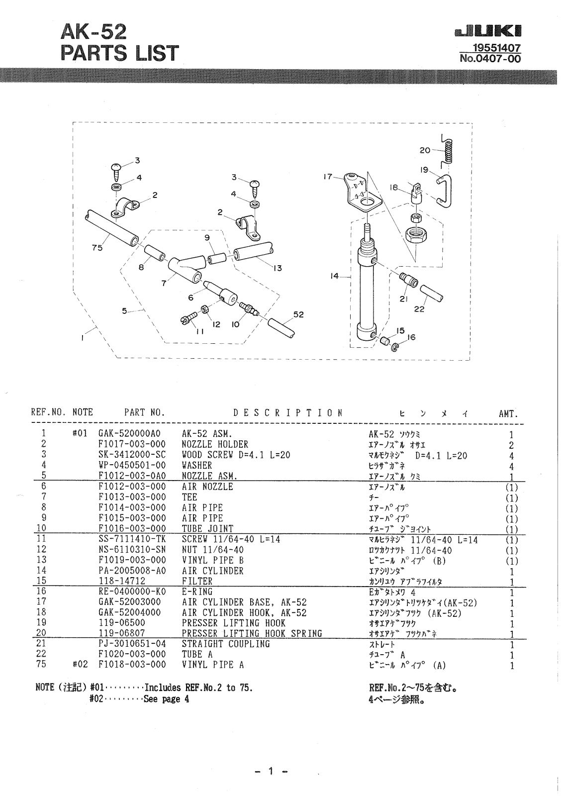 Juki AK-52 Parts List