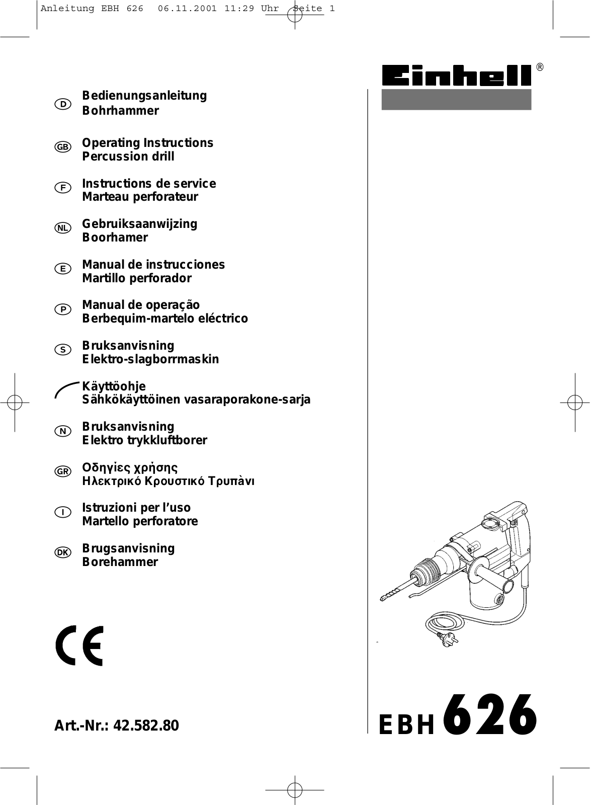 EINHELL EBH 626 Operating Instructions Manual