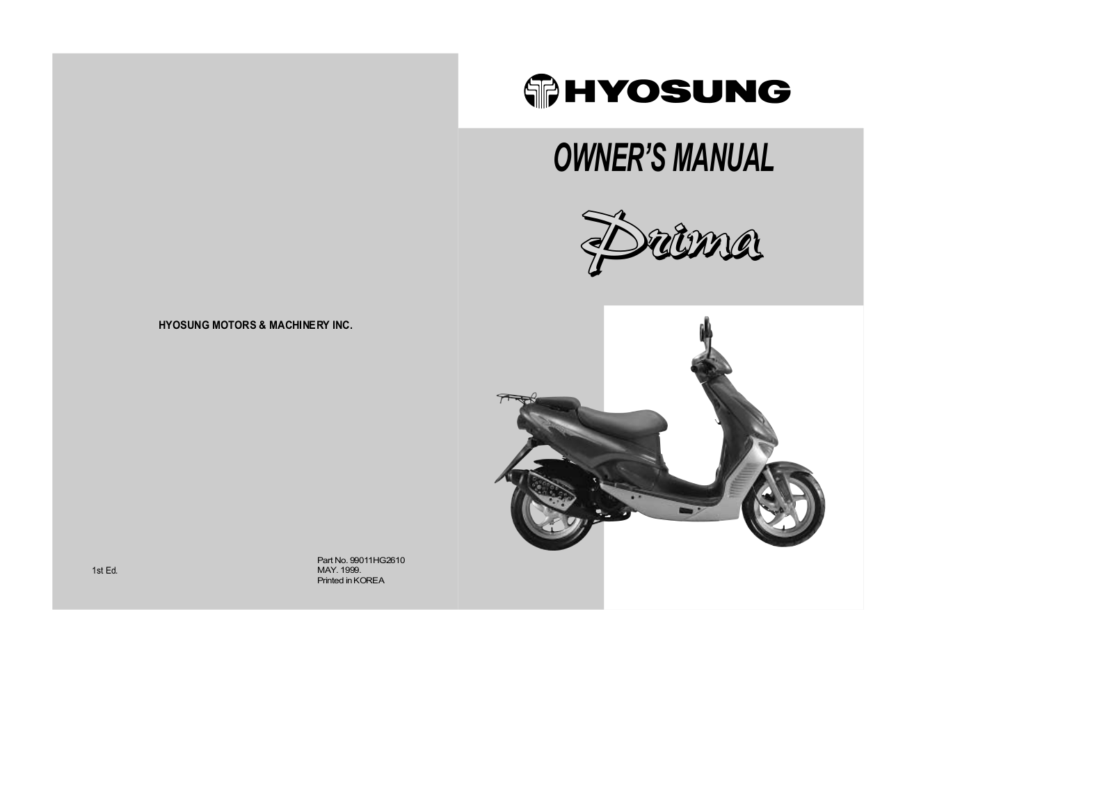 Hyosung Prima 1999 Owner's manual