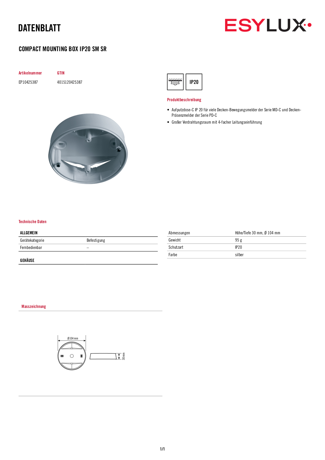 ESYLUX IP20 SM SR User Manual