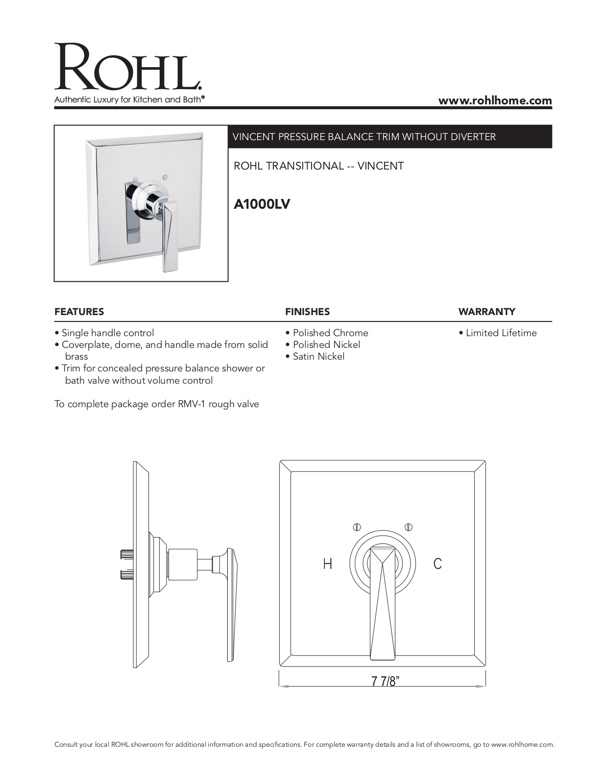 Rohl A1000LVAPC Specifications