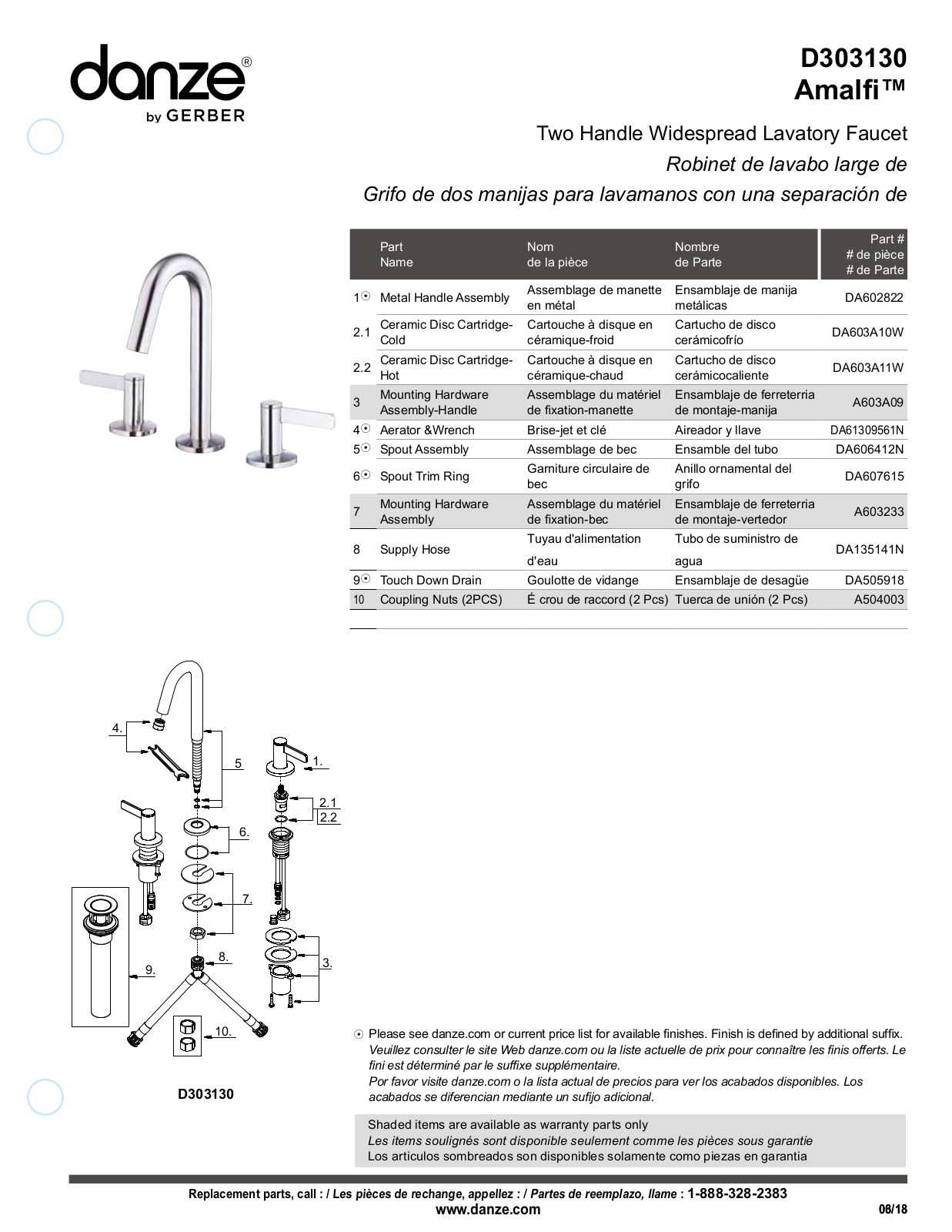 Gerber D303130, D303130BN, D303130BS Part List