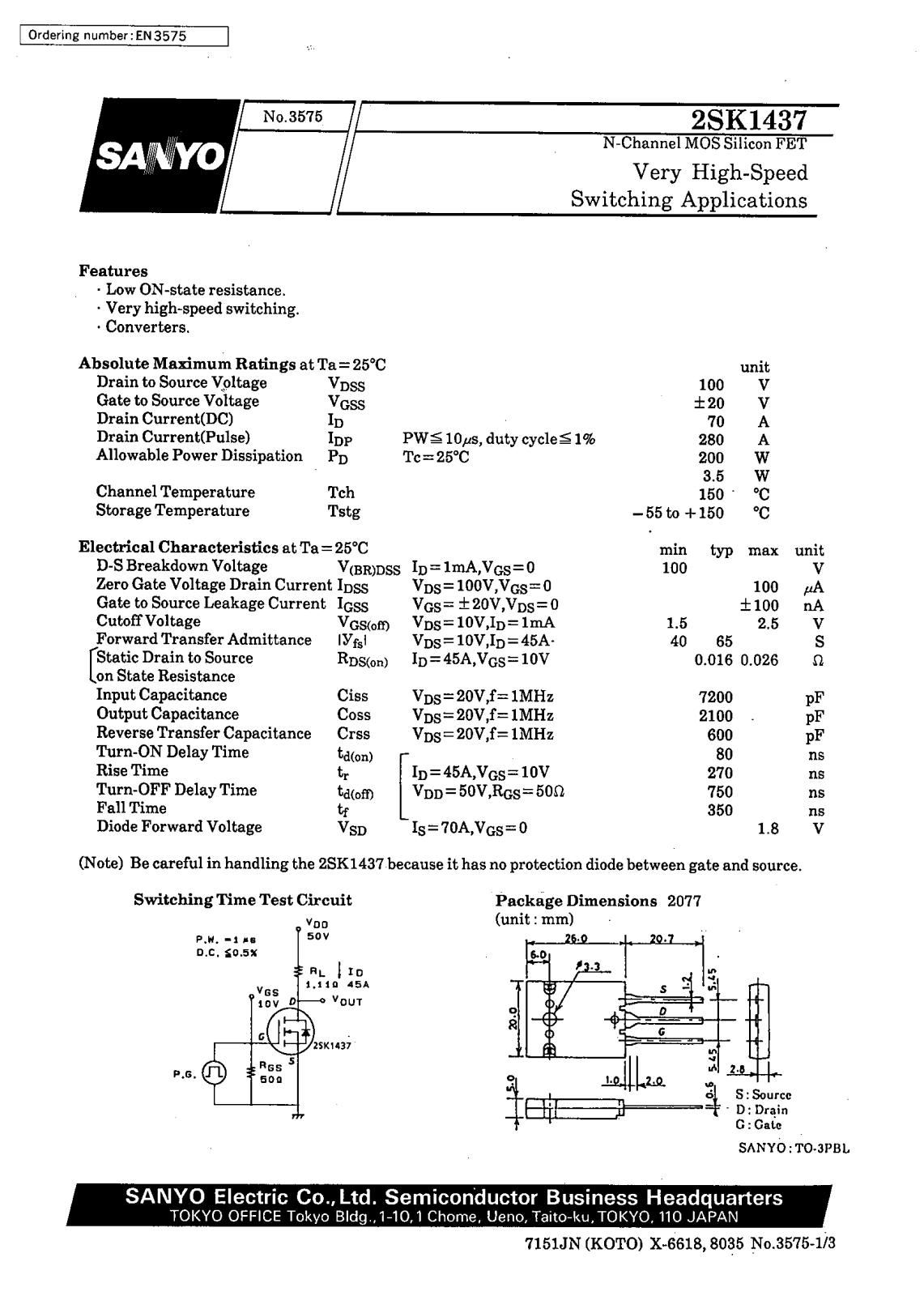 SANYO 2SK1437 Datasheet