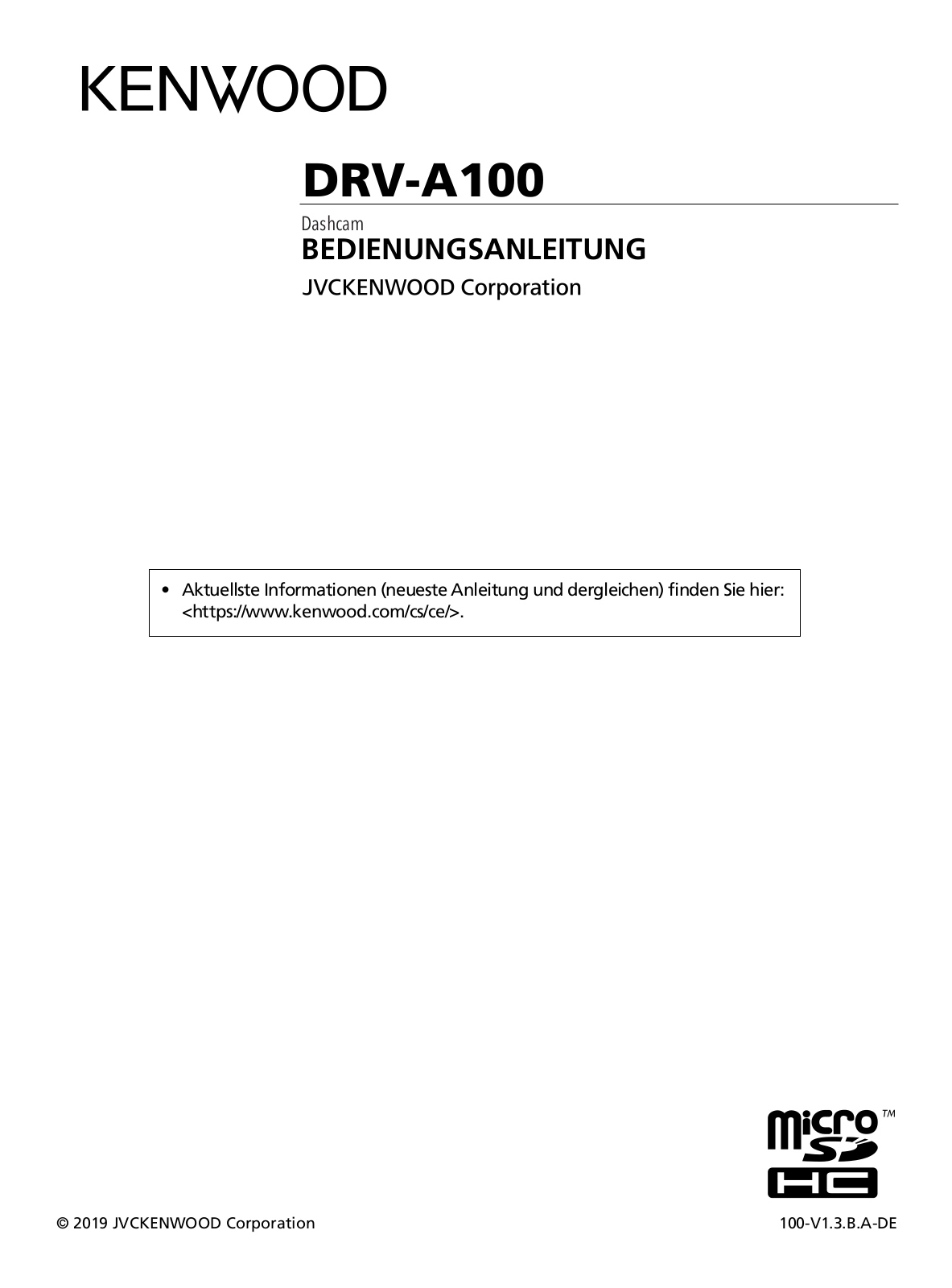 Kenwood DRV-A100 User Manual