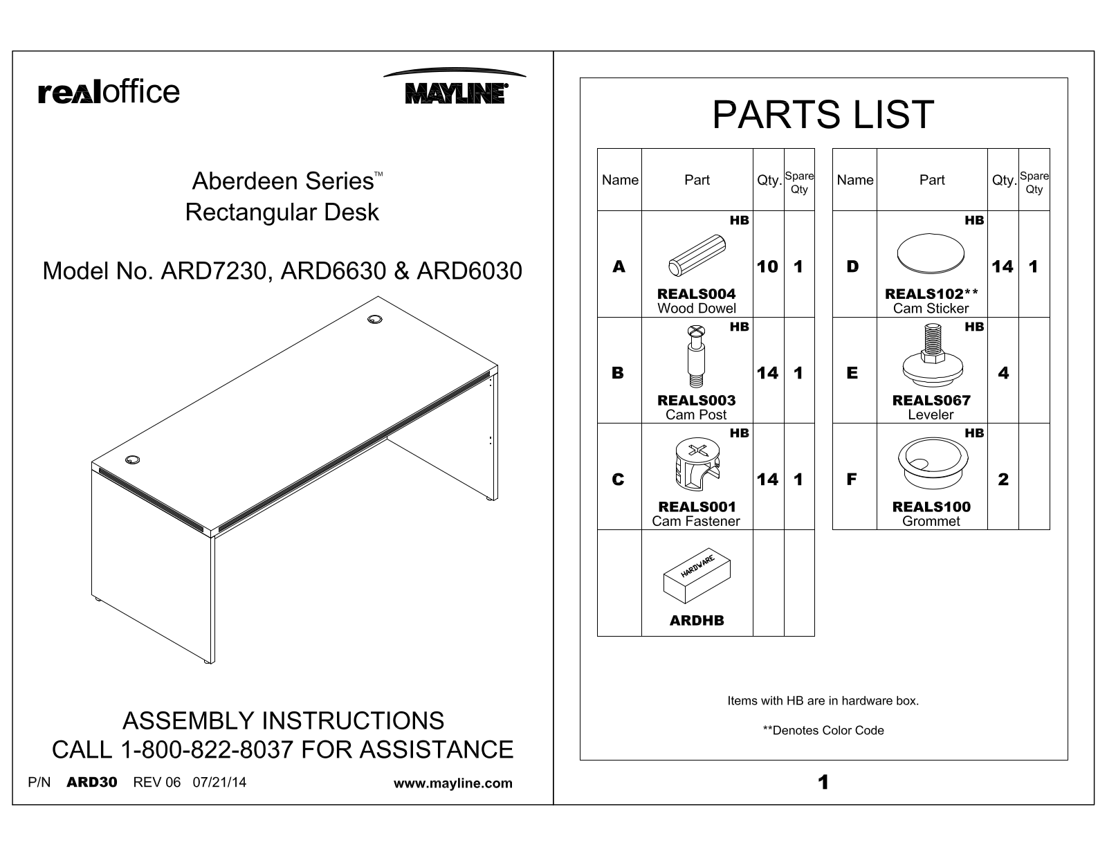 Mayline Straight Front Desk Aberdeen Series User Manual