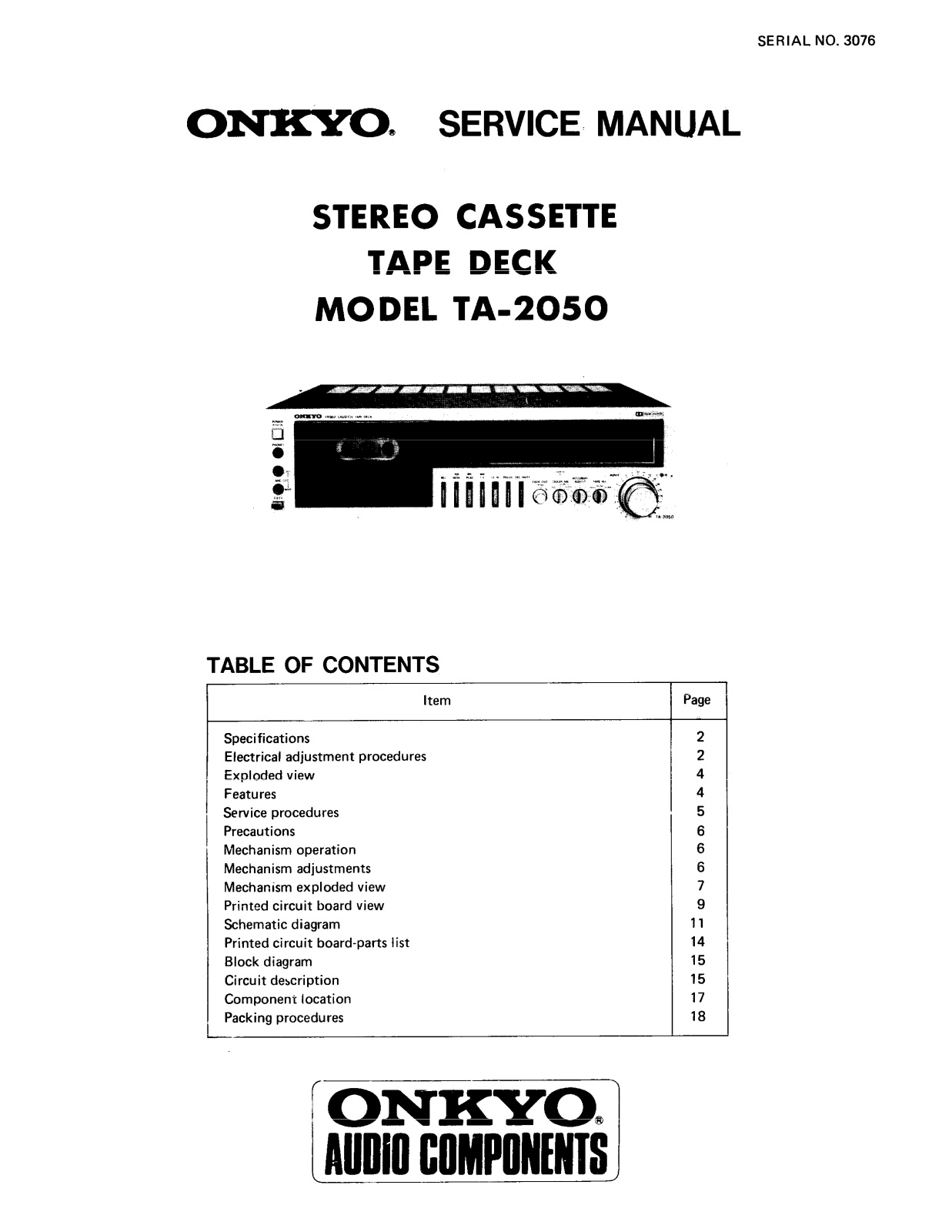 Onkyo TA-2050 Service manual