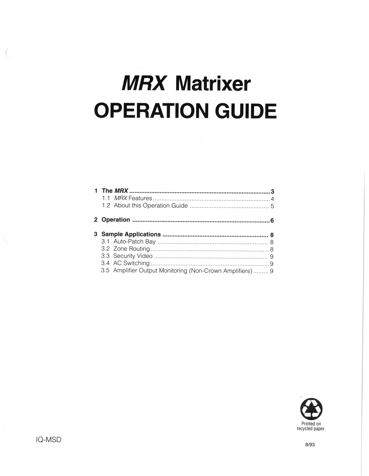 Crown MRX Owners manual