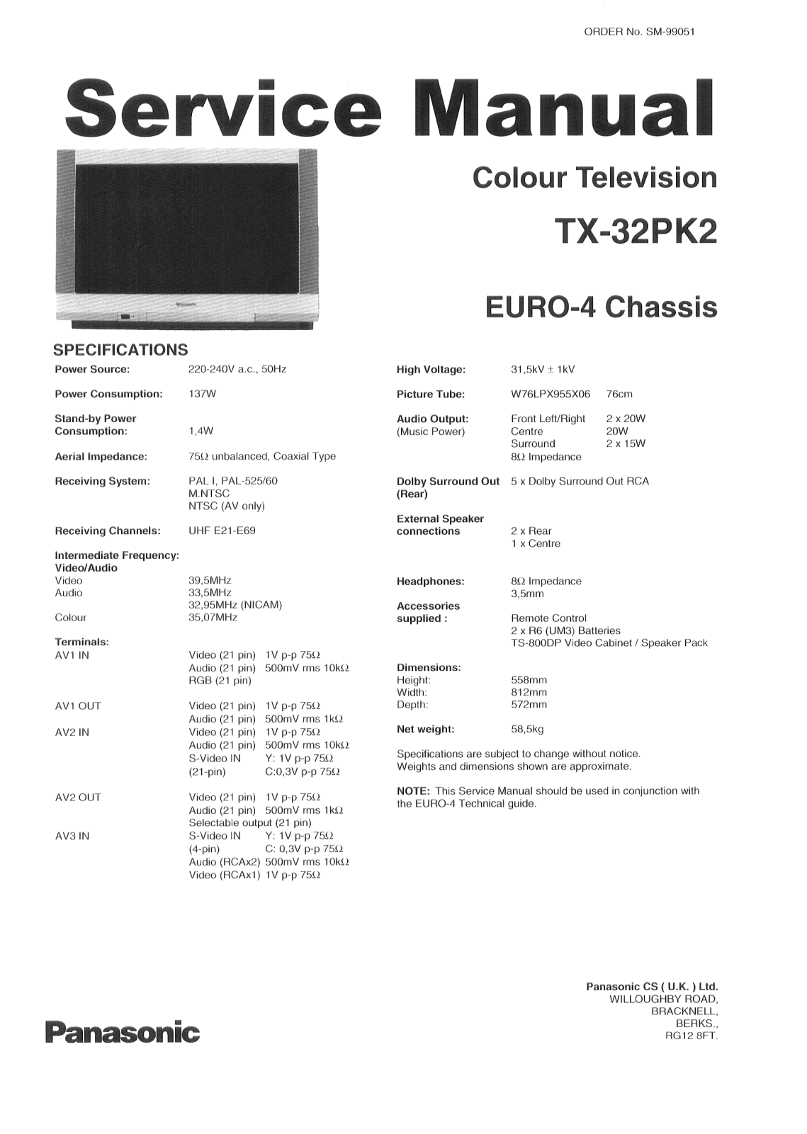 Panasonic TX-32PK2 EURO4 Schematic