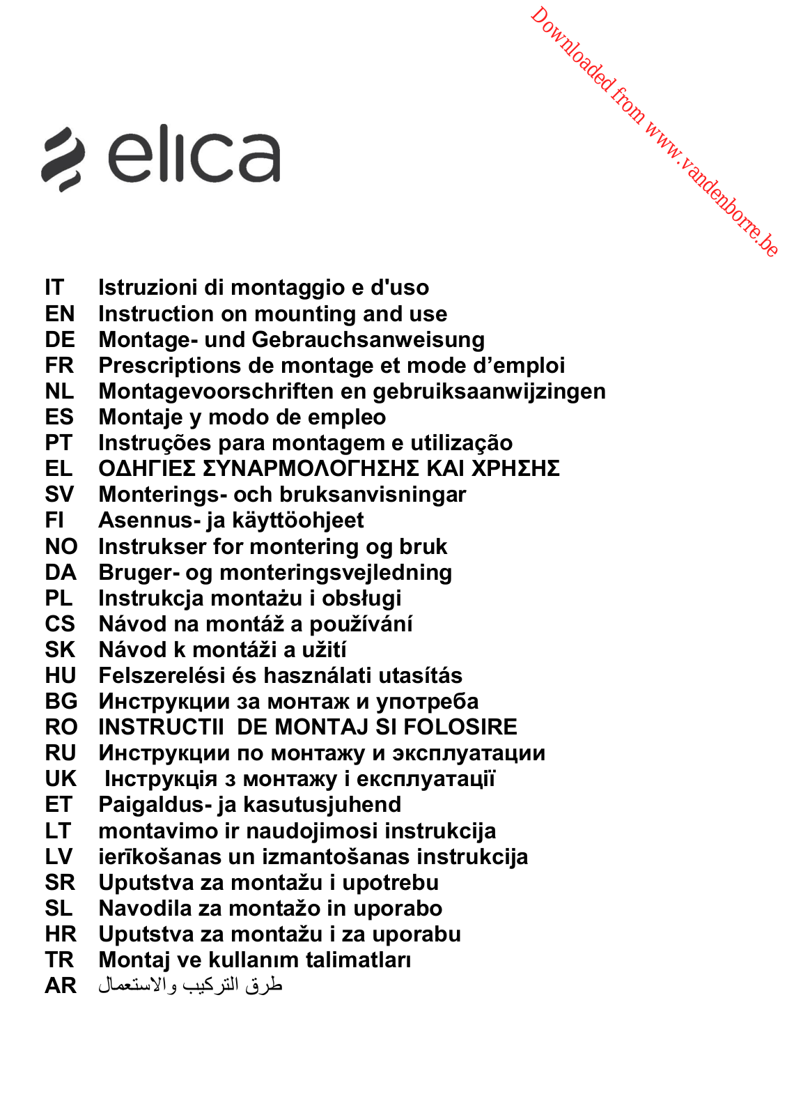 ELICA SWEET CAST IRON User Manual