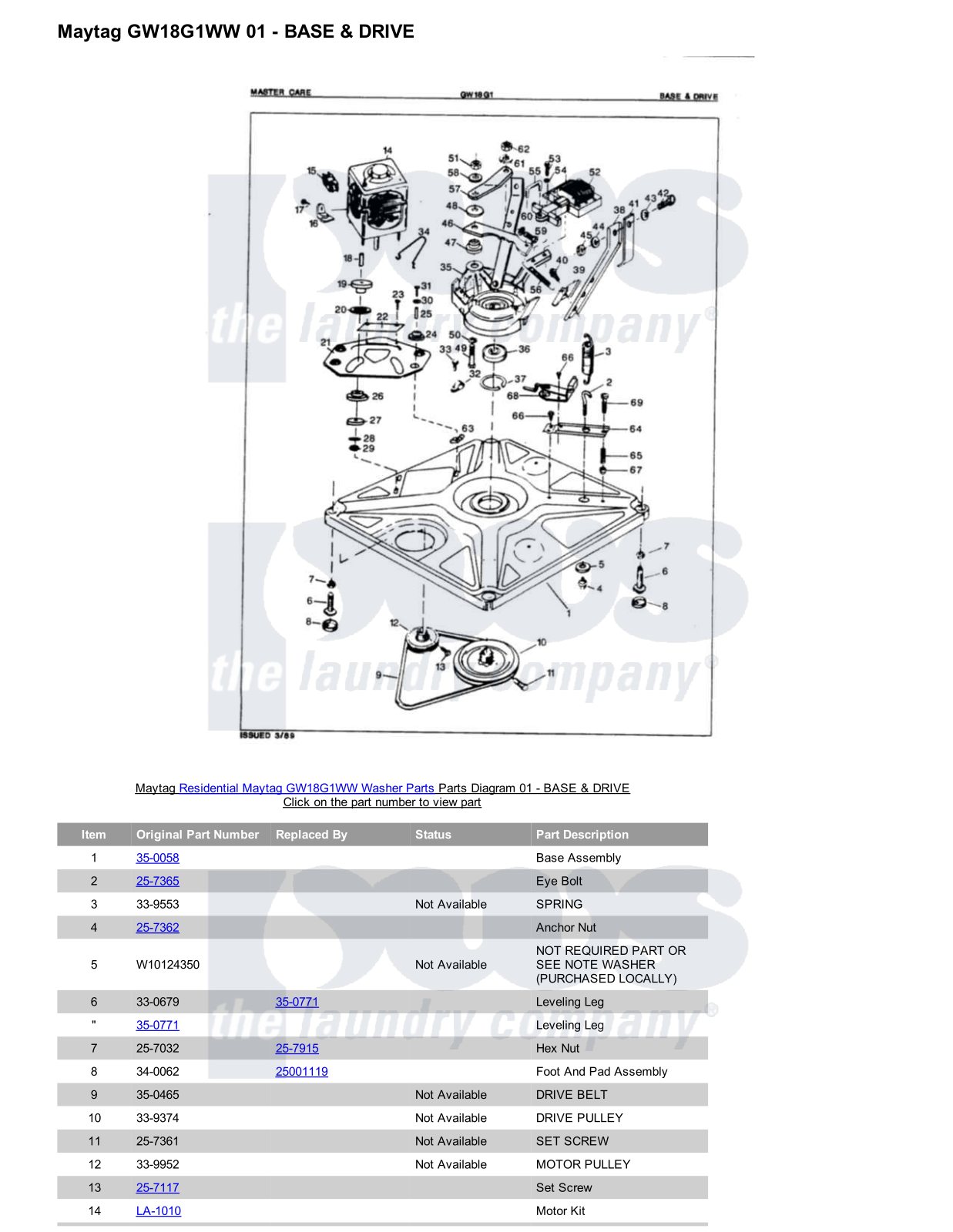 Maytag GW18G1WW Parts Diagram