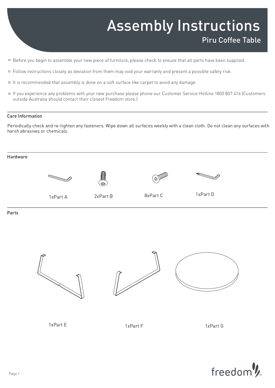 Freedom Piru Coffee Table Assembly Instruction