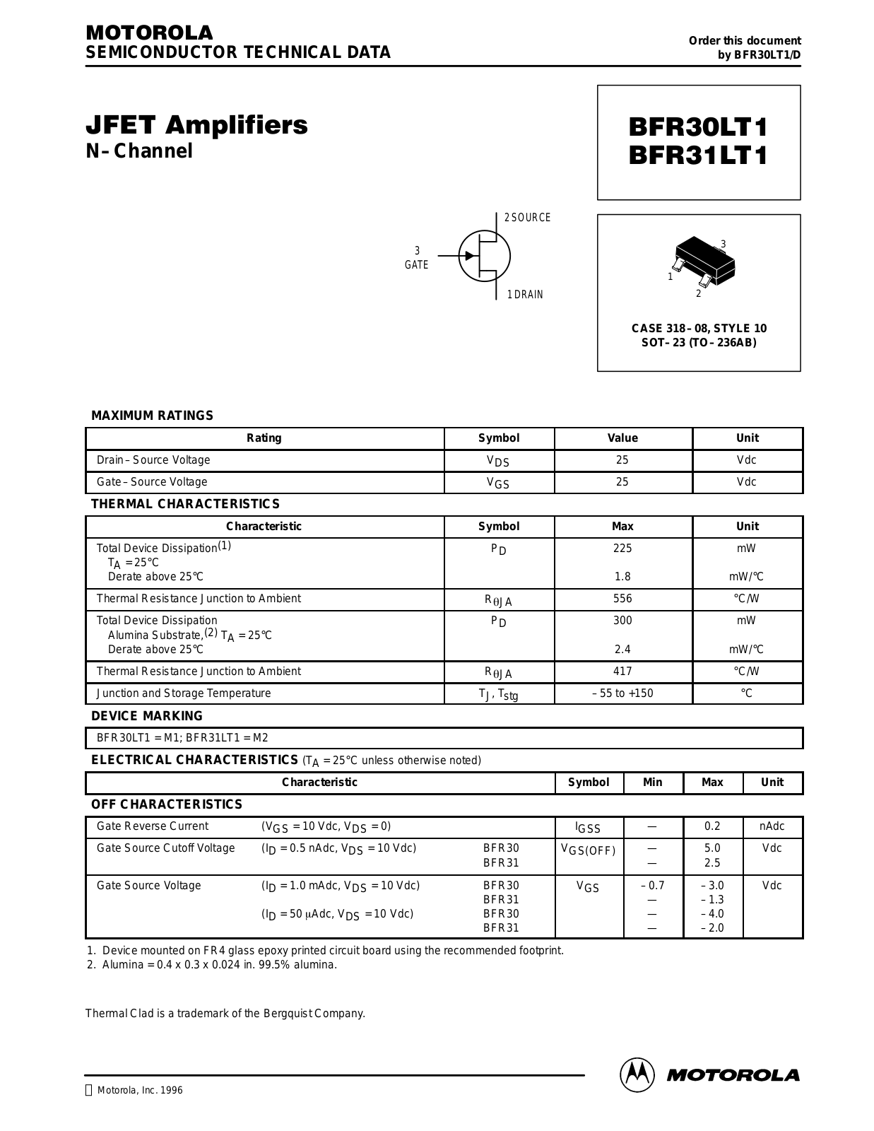 ON Semiconductor BFR31LT1, BFR30LT1 Datasheet