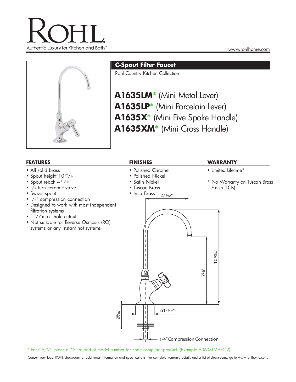 Rohl A1635LMAPC2 Specs - ManualMachine.com