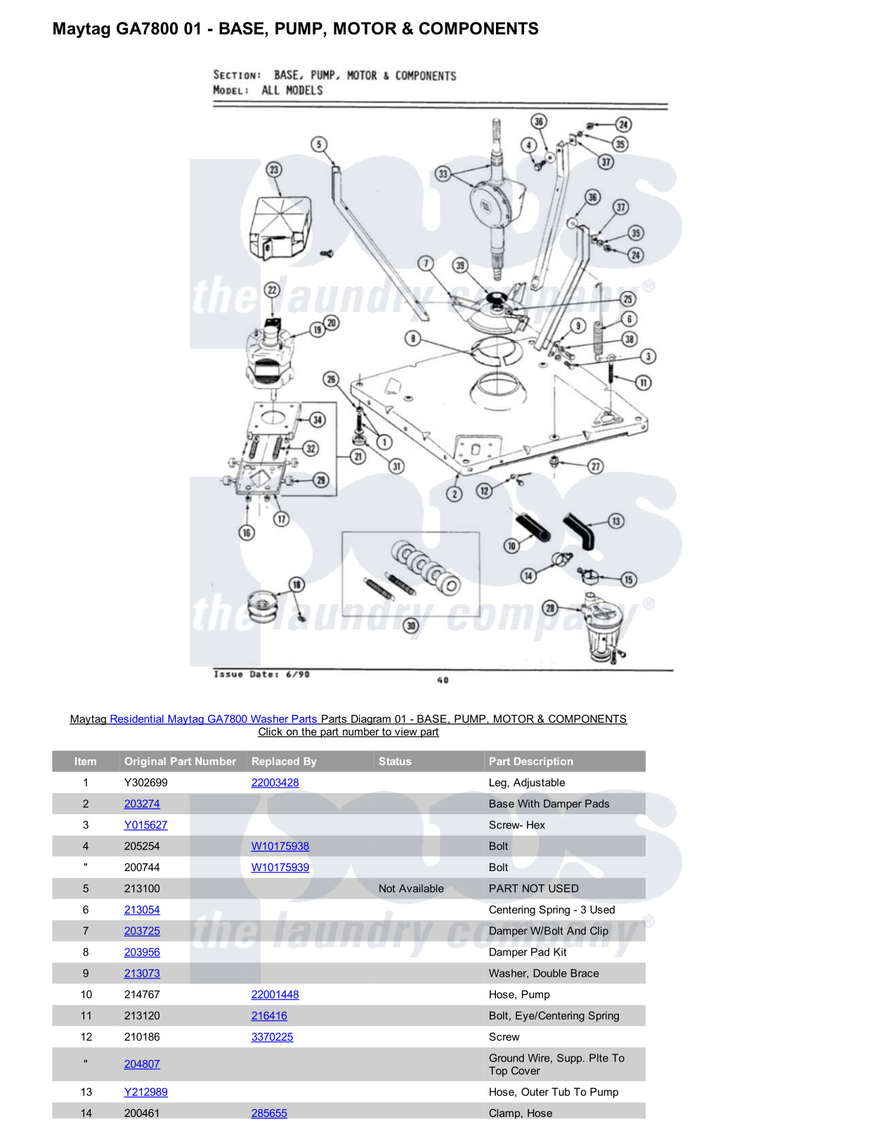 Maytag GA7800 Parts Diagram