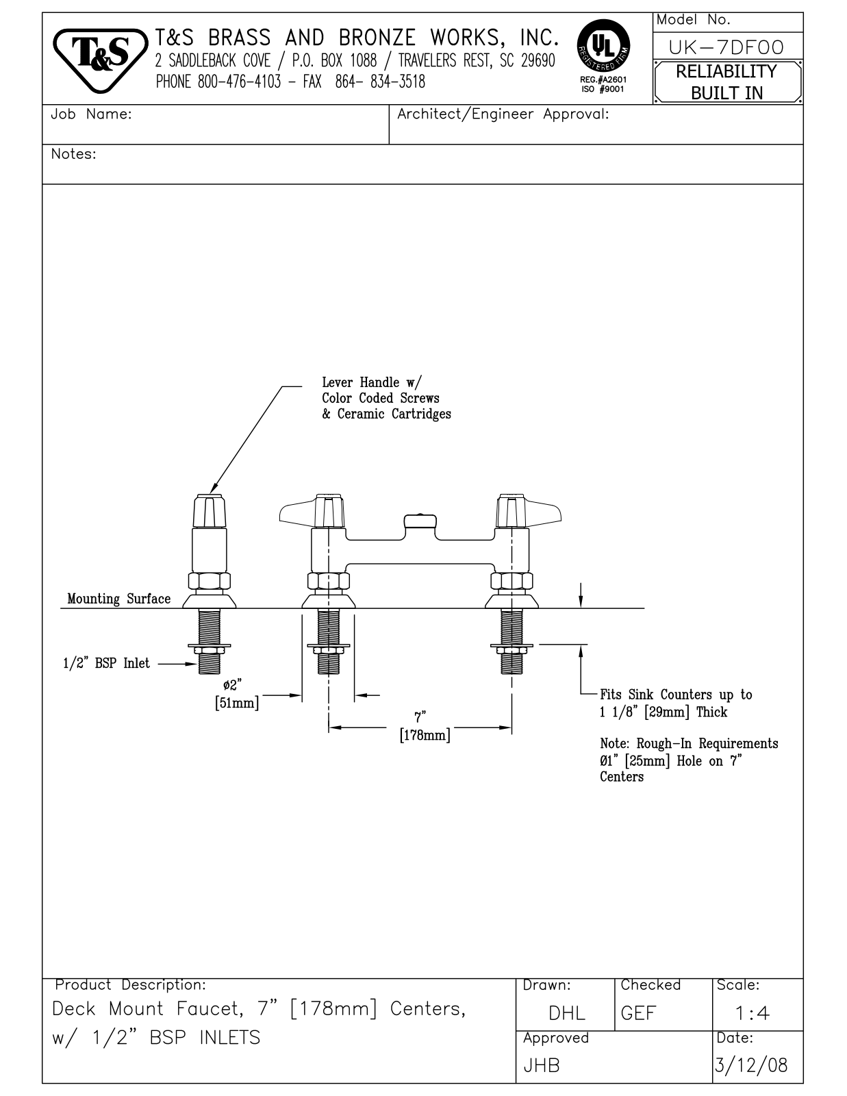 T&S Brass UK-7DF00 User Manual