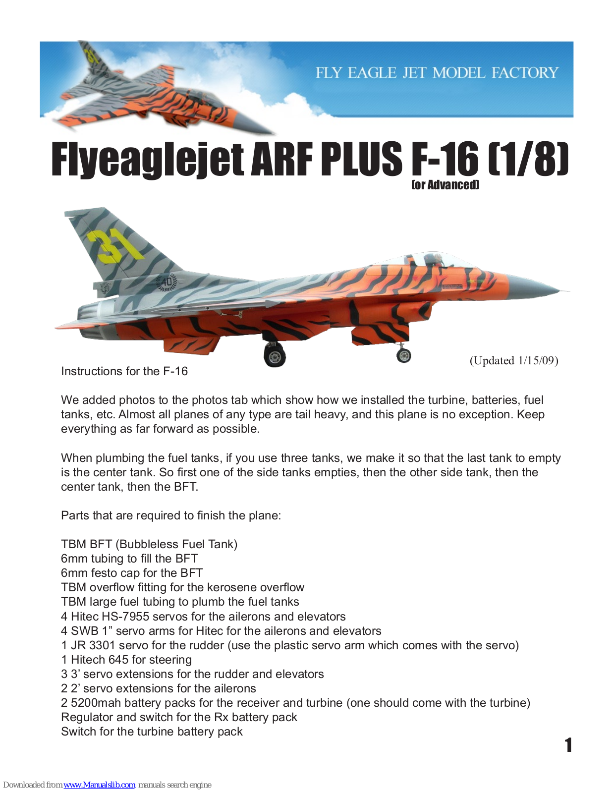 Fly Eagle Jet PLUS F-16 Assembly Manual