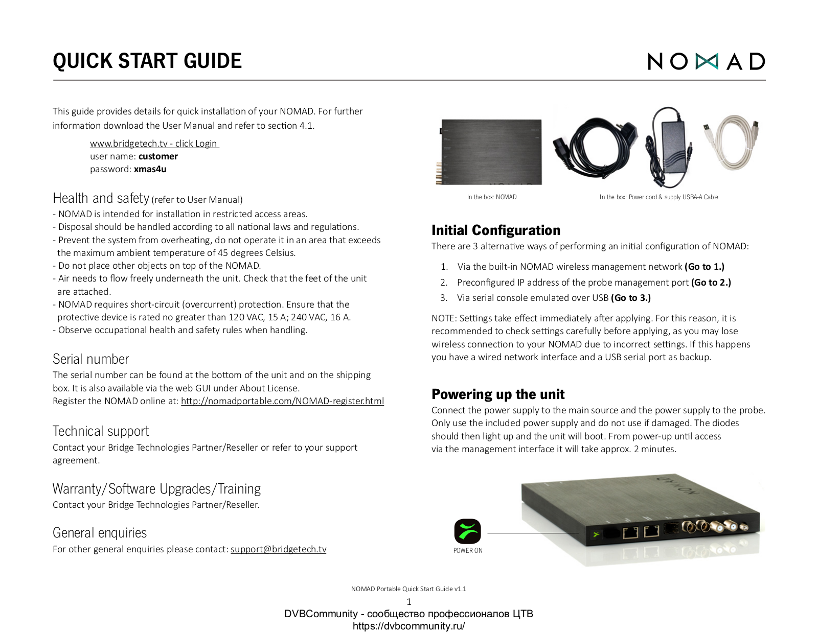 Bridge Technologies Nomad Quick Start Manual - ManualMachine.com