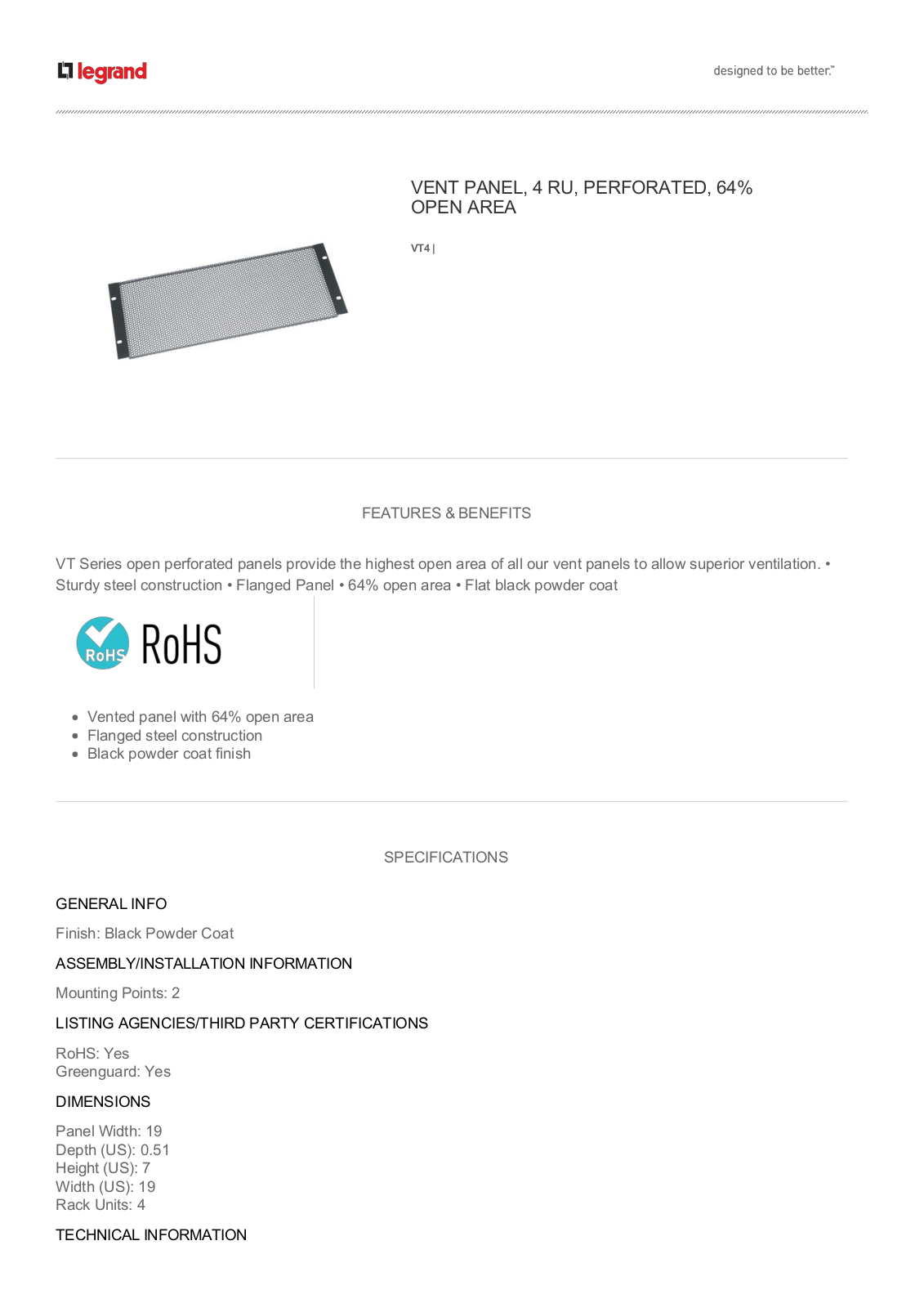 Middle Atlantic VT4 Datasheet