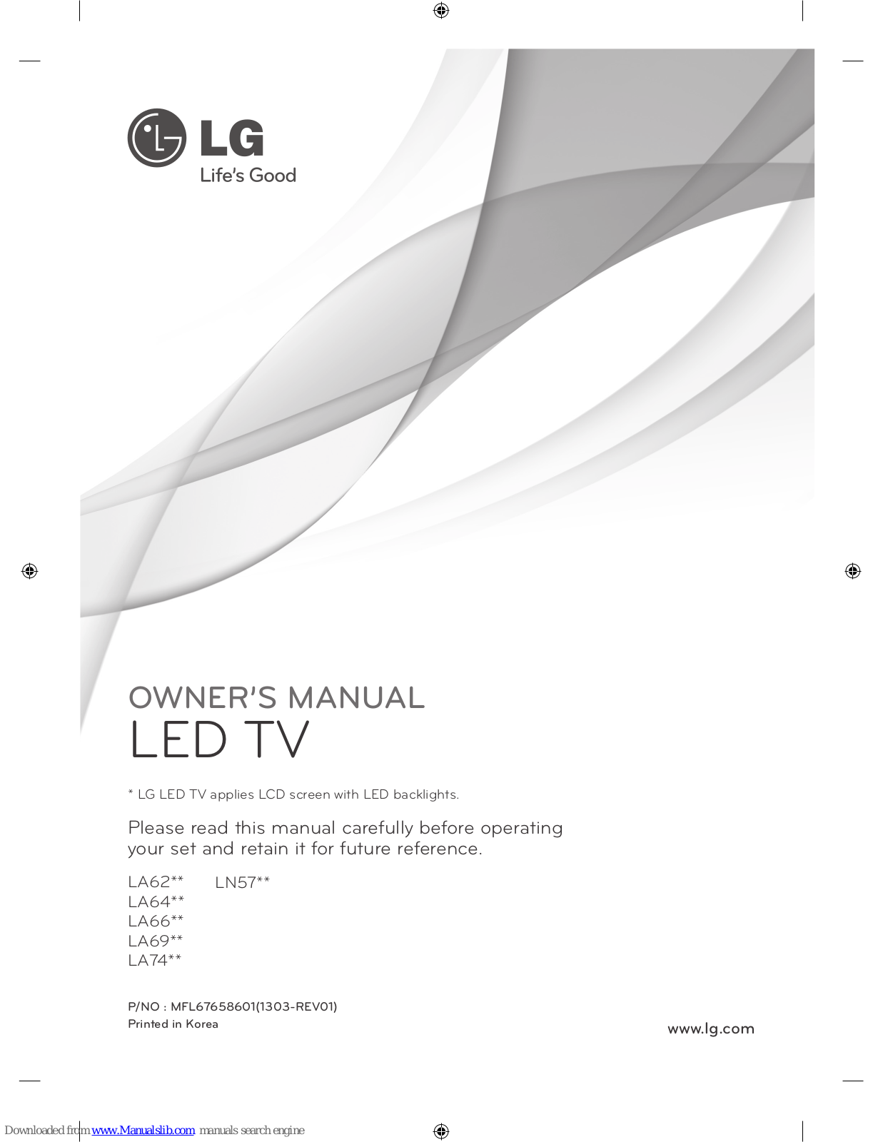 LG LN57 Series, LA74 Series, LA69 Series, LA66 Series, LA64 Series Owner's Manual