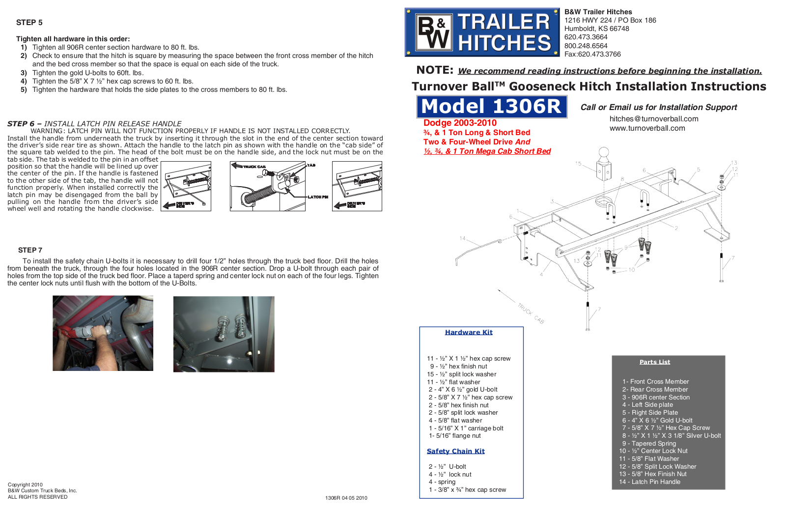 B&W Trailer Hitches 1306 User Manual